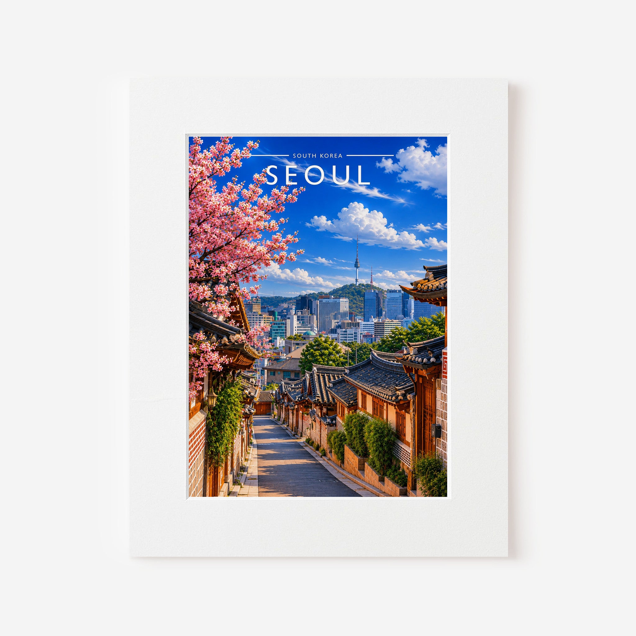Seoul Travel Poster in a white mount