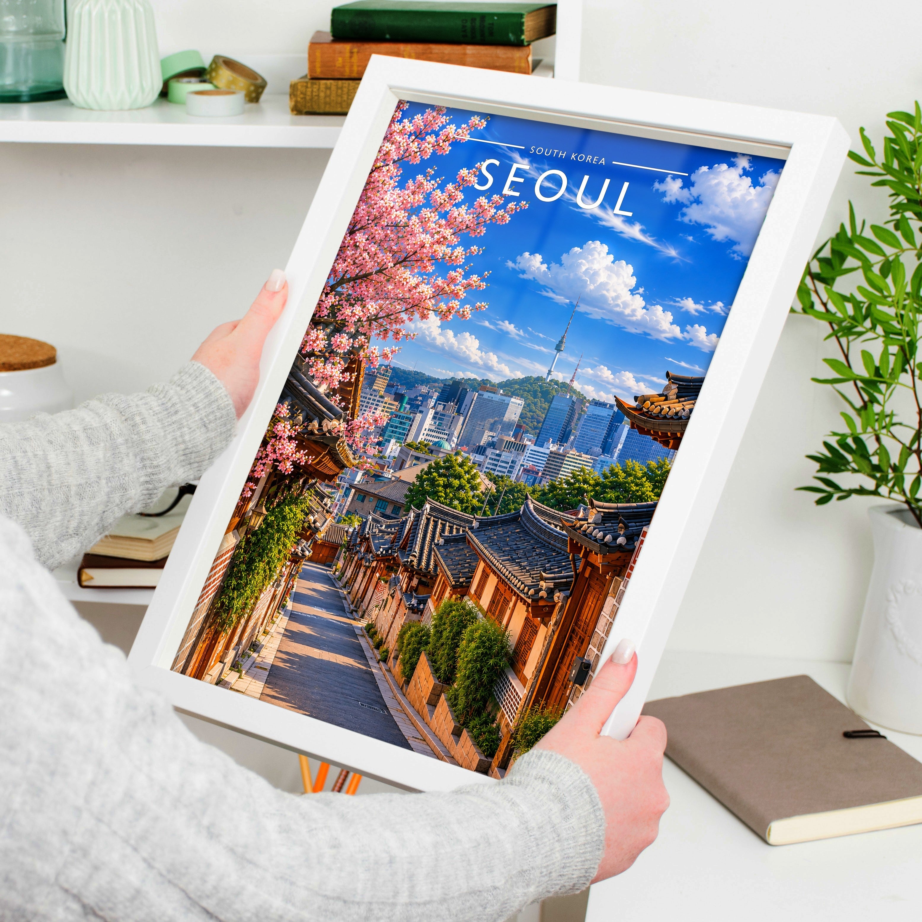 Seoul Travel Poster held in a white frame