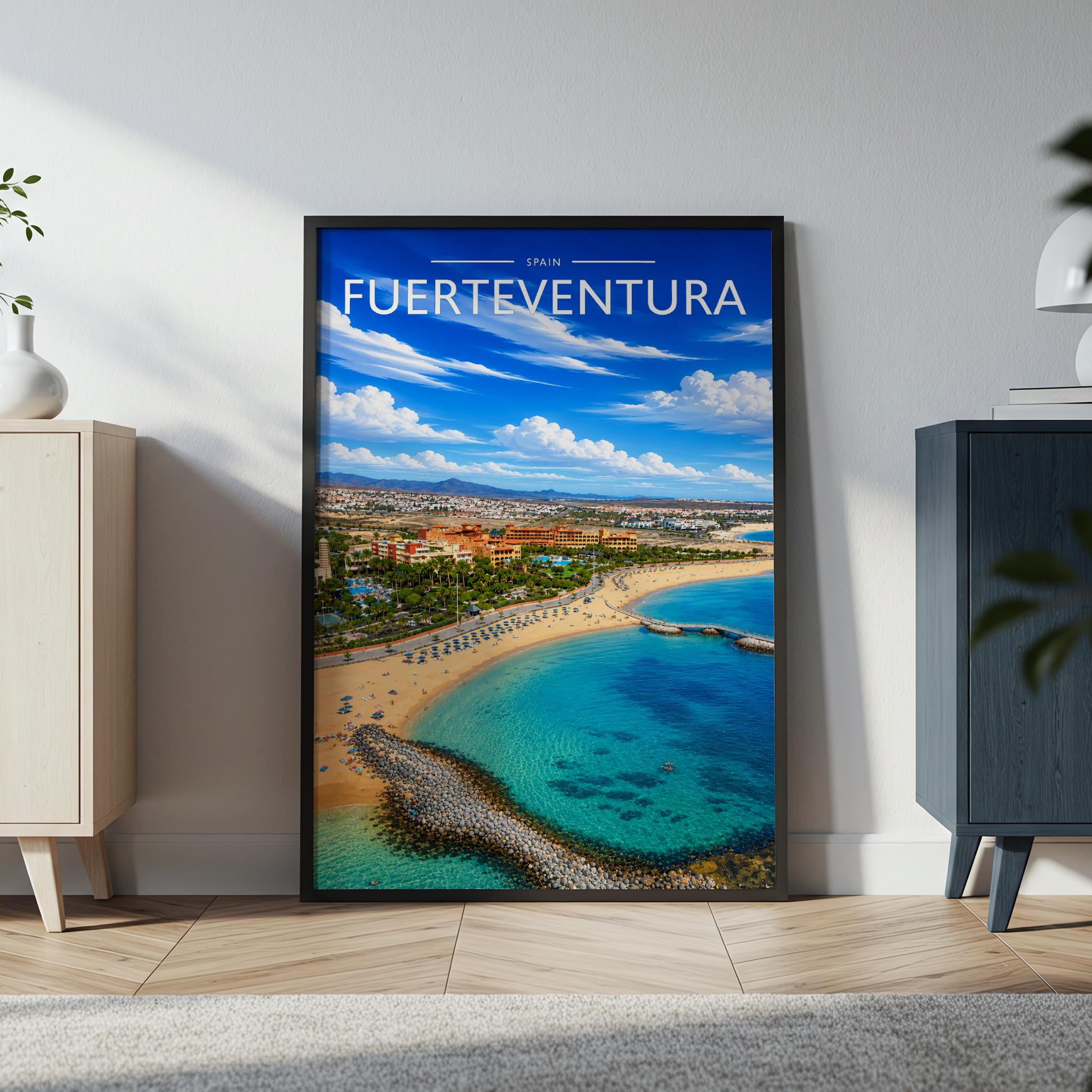 Fuerteventura Travel Poster in a black frame