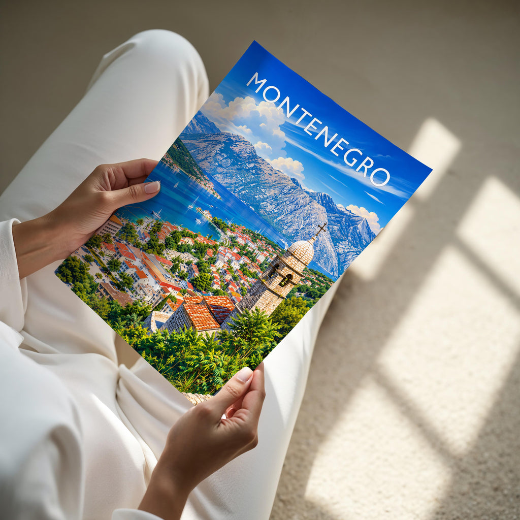 Montenegro Travel Poster - A4 print held in hand