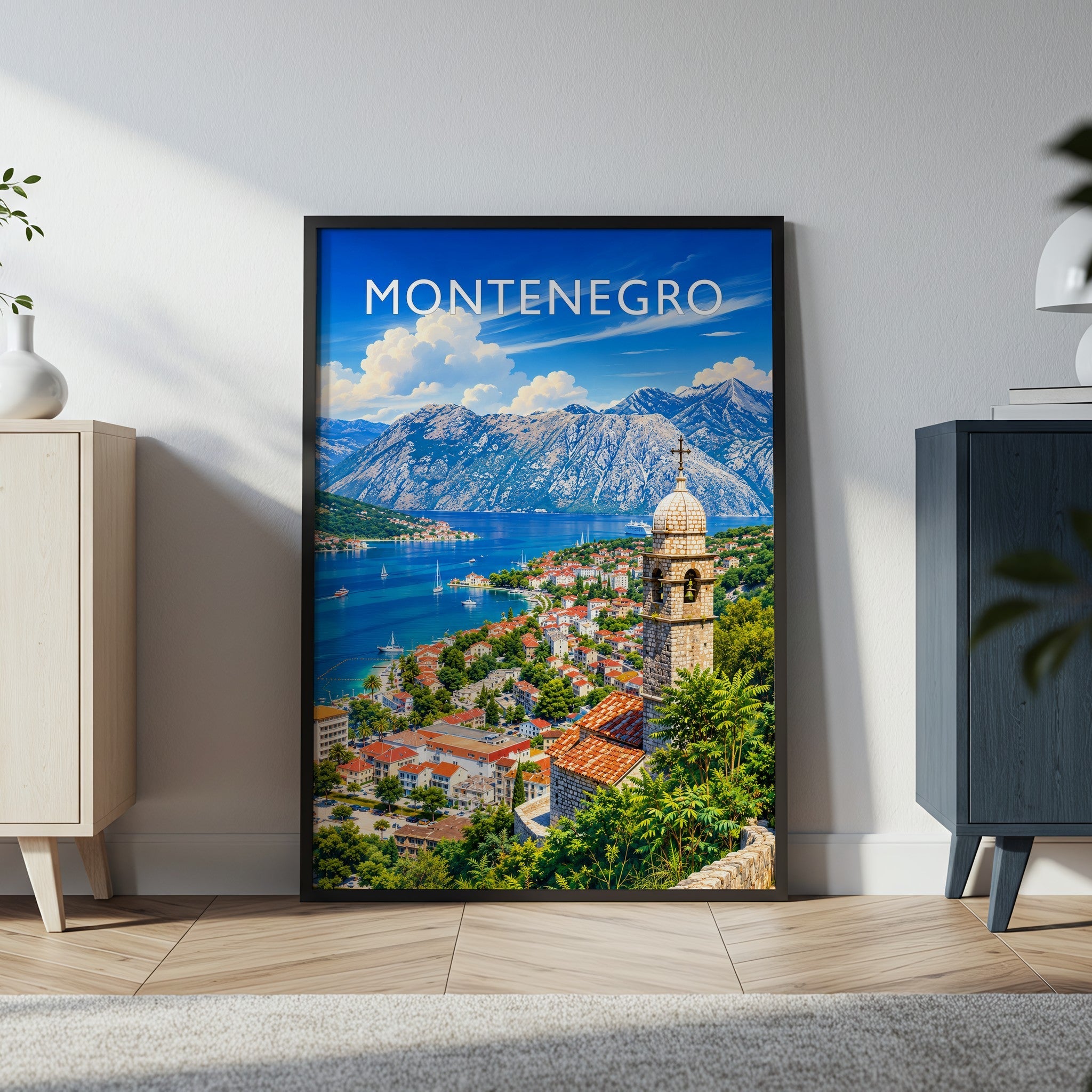 Montenegro Travel Poster in a black frame