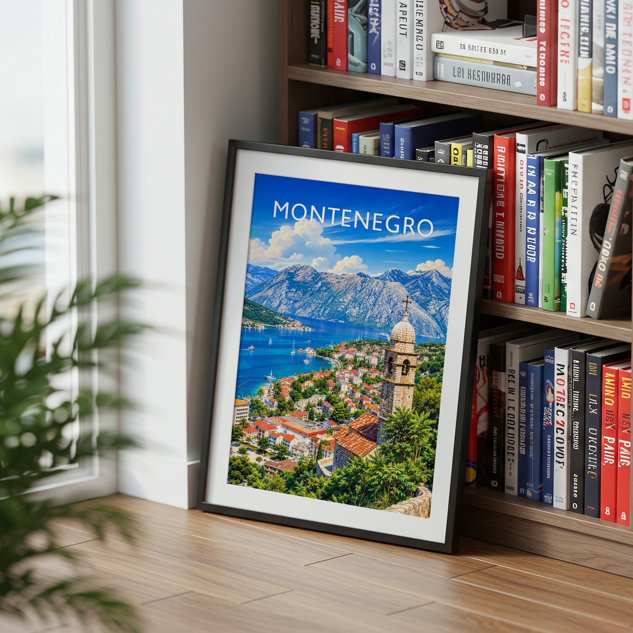 Montenegro Travel Poster mounted in a black frame