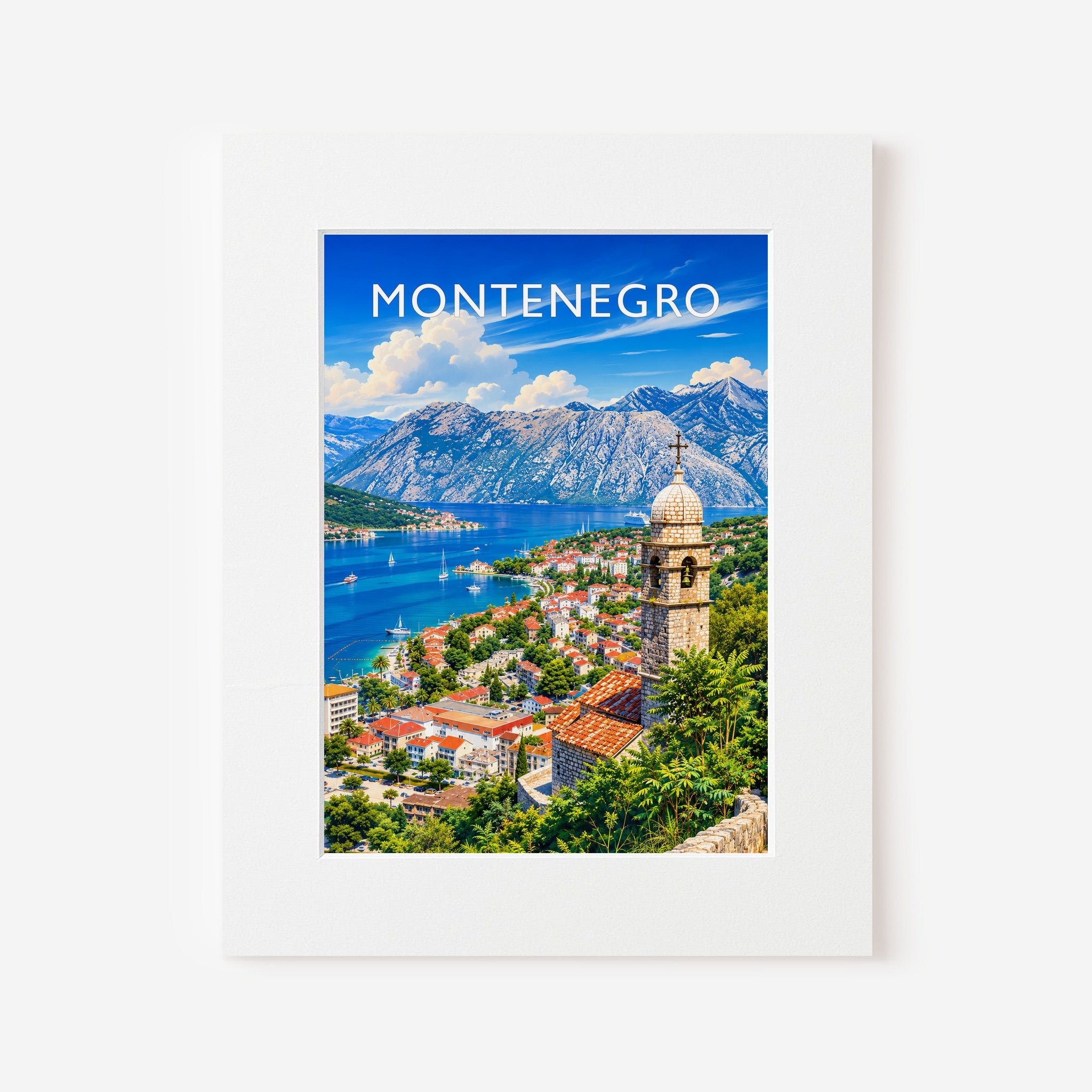 Montenegro Travel Poster in a white mount