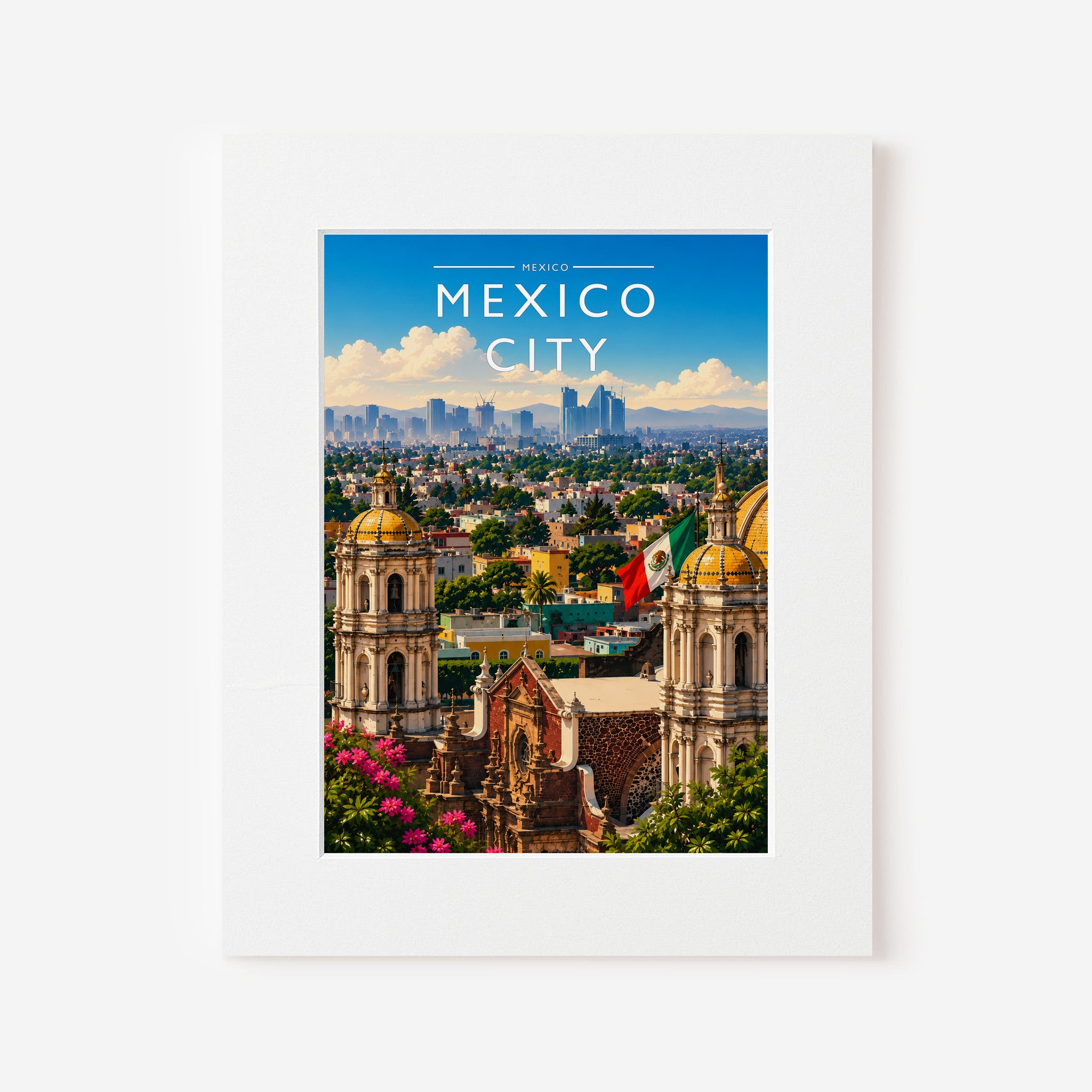 Mexico City #3 Travel Poster in a white mount