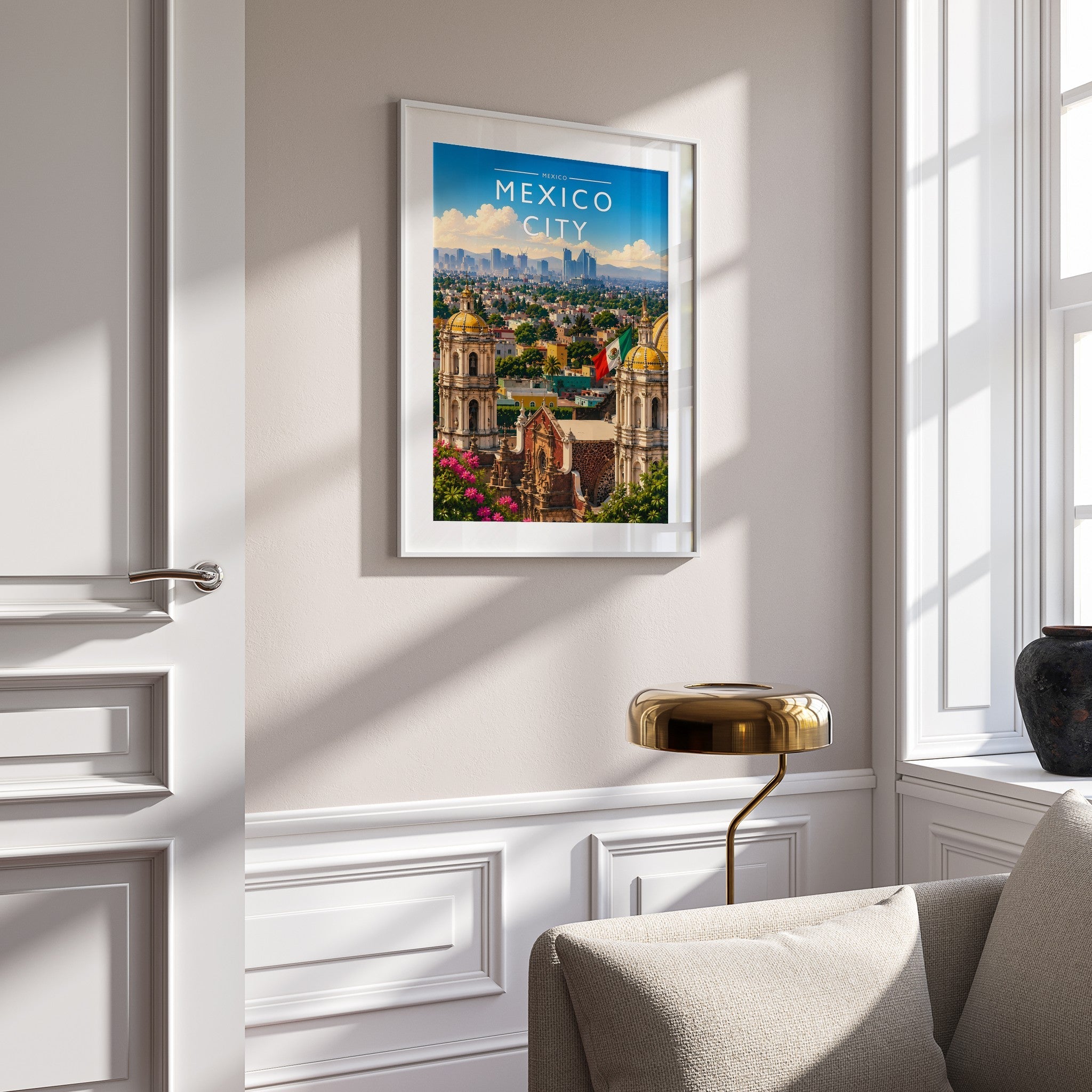 Mexico City #3 Travel Poster mounted in a white frame