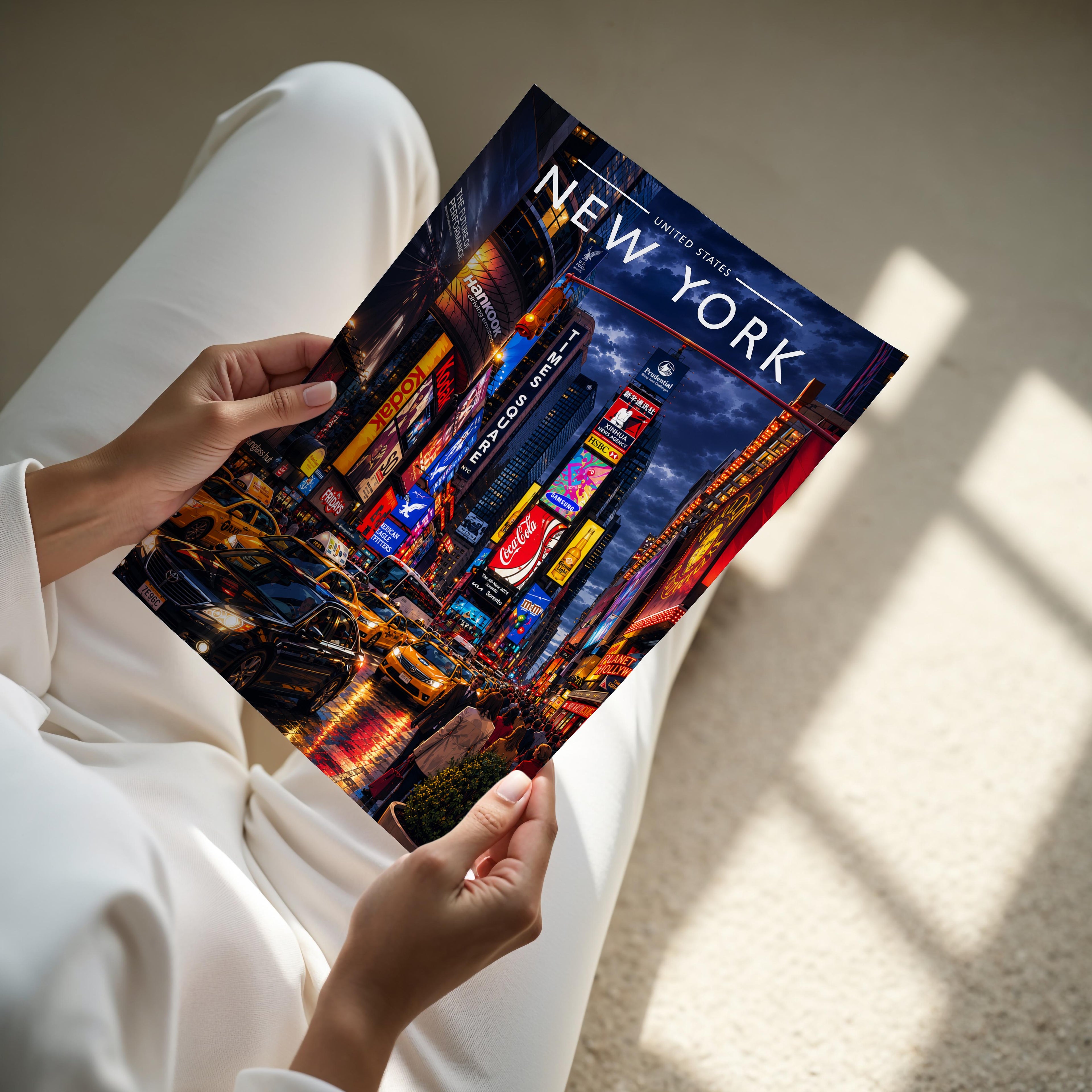 New York #4 Travel Poster - A4 print held in hand