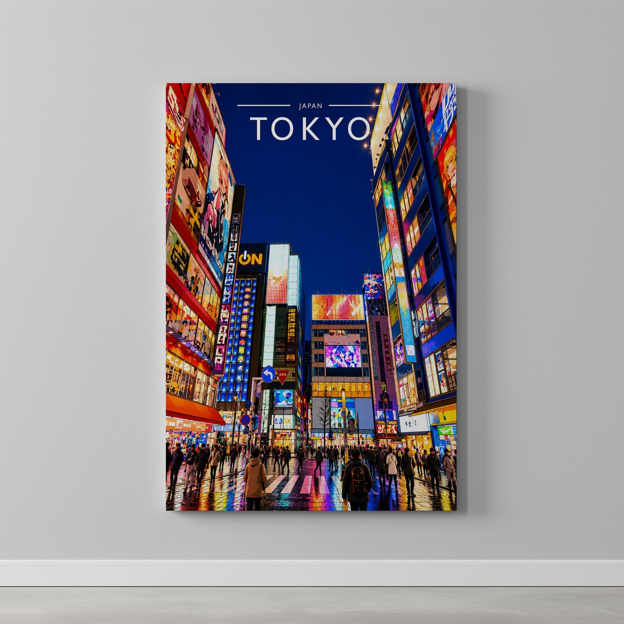 Tokyo #2 Travel Poster as a gallery-wrapped canvas on a plain wall