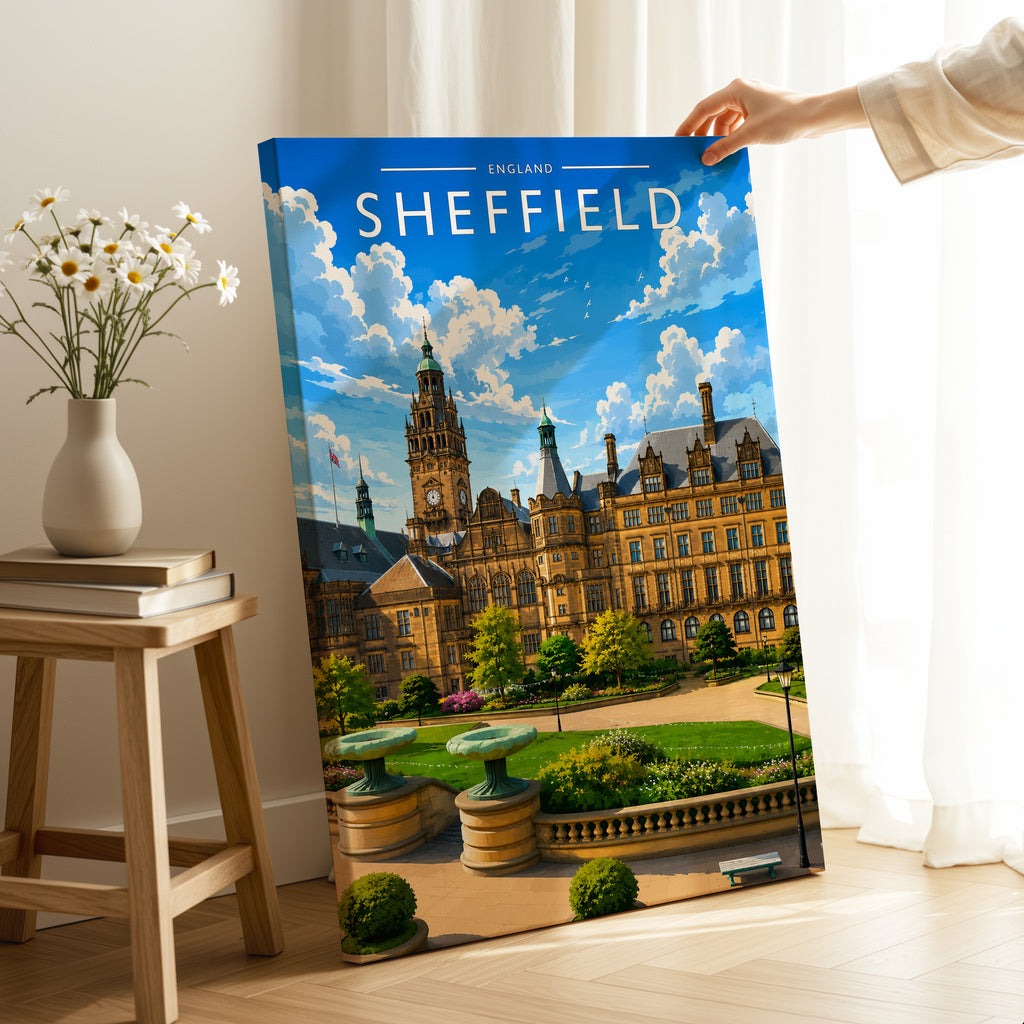 Sheffield Travel Poster as a gallery-wrapped canvas