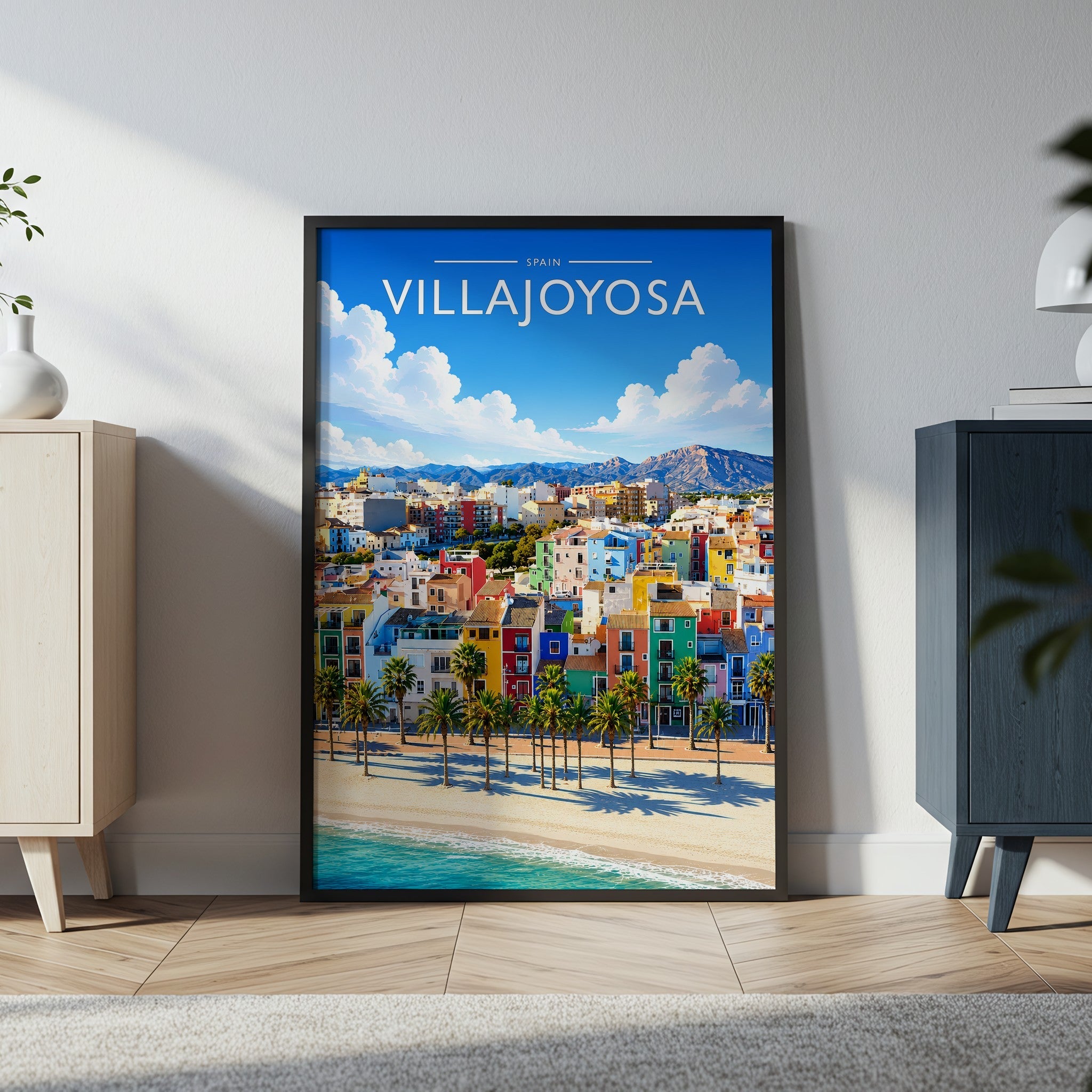 Villajoyosa Travel Poster in a black frame