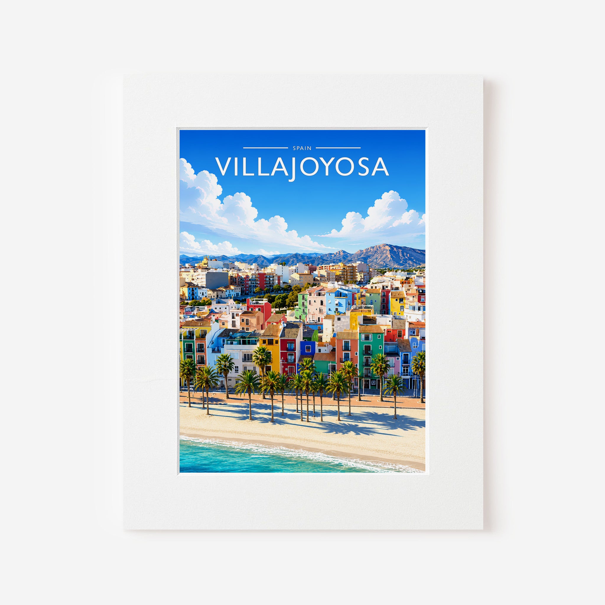 Villajoyosa Travel Poster in a white mount