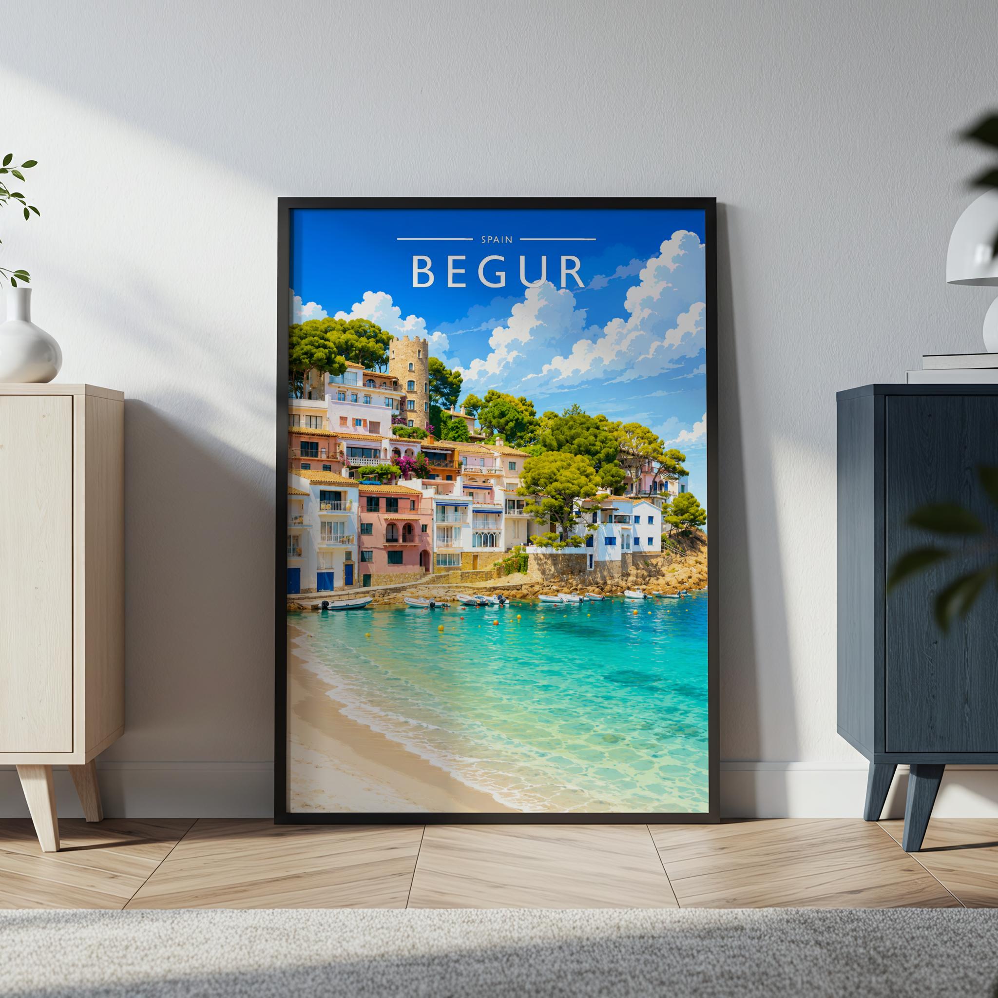 Begur Travel Poster in a black frame