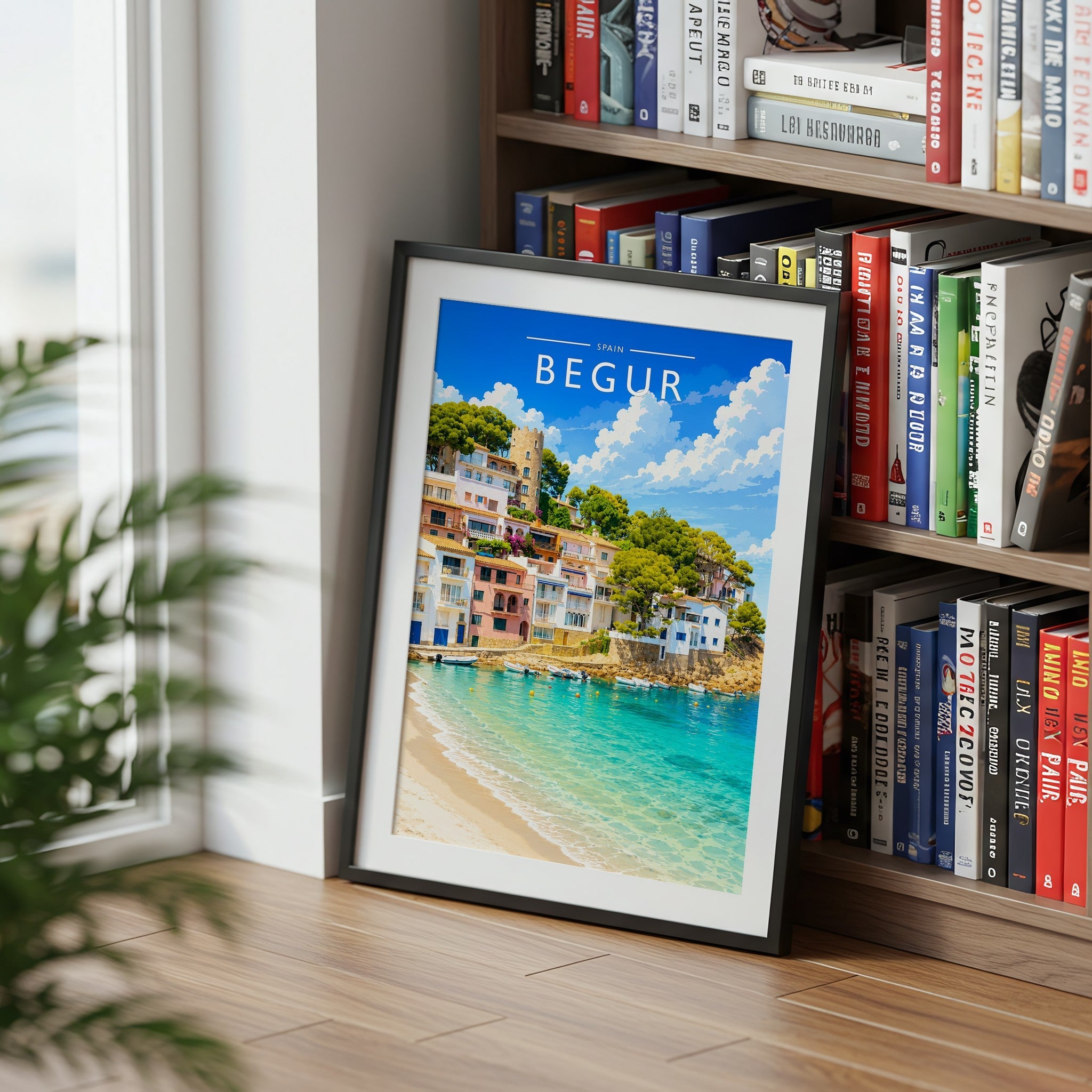 Begur Travel Poster mounted in a black frame
