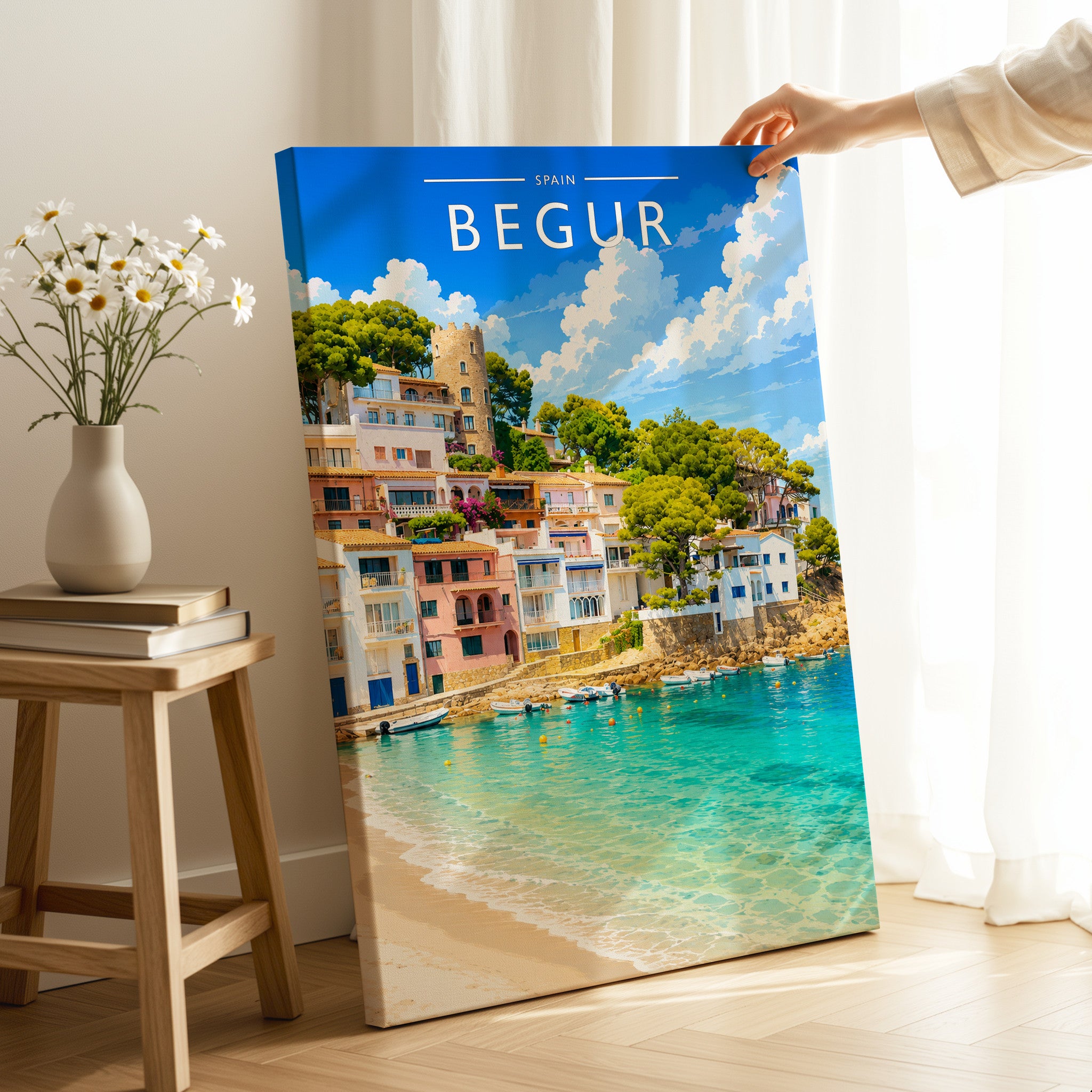 Begur Travel Poster as a gallery-wrapped canvas