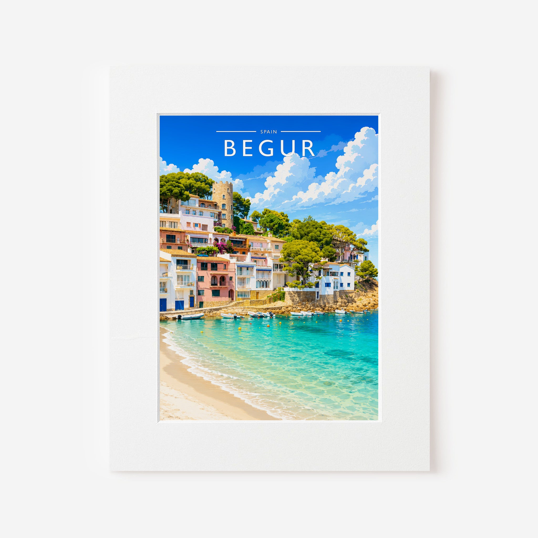 Begur Travel Poster in a white mount