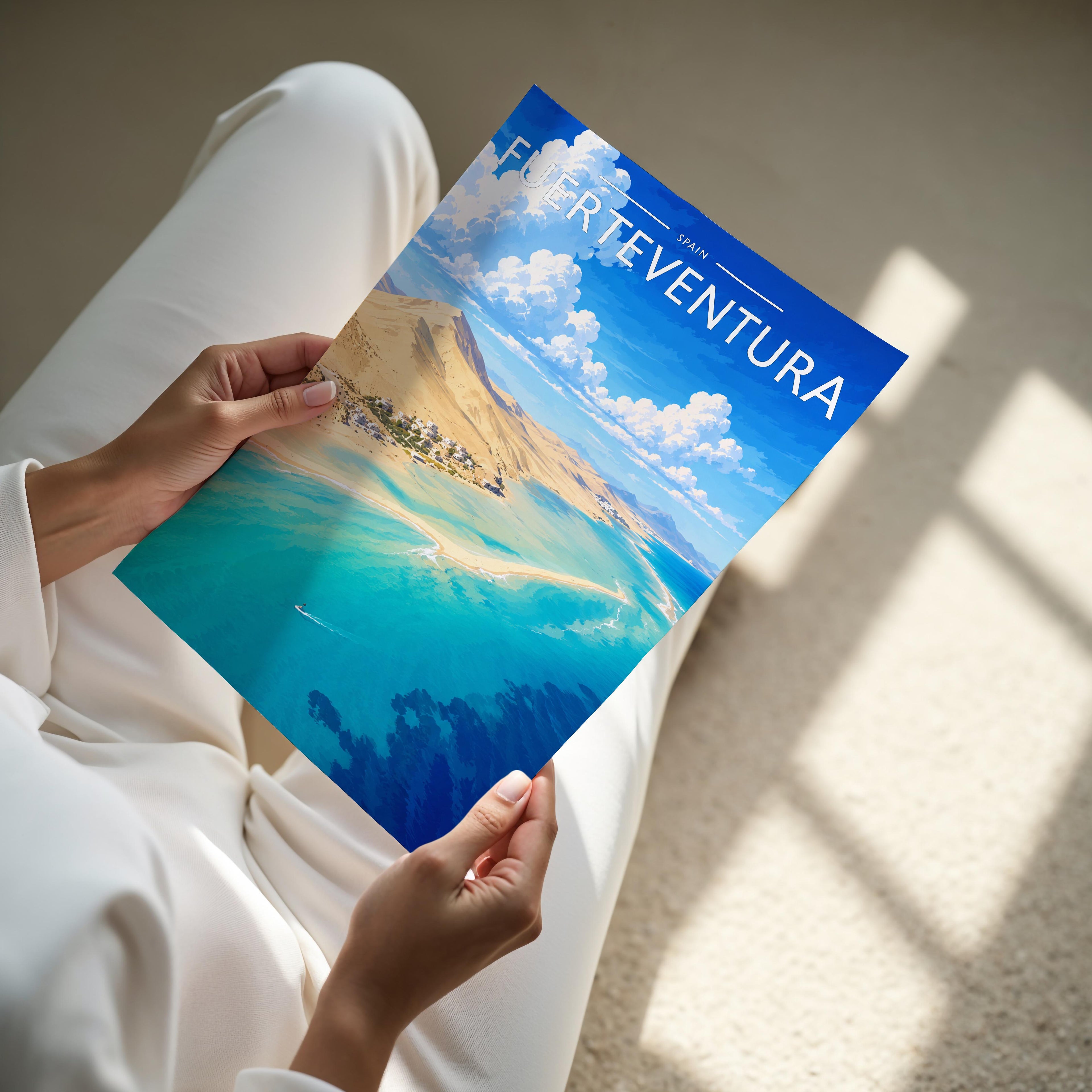 Fuerteventura #2 Travel Poster - A4 print held in hand