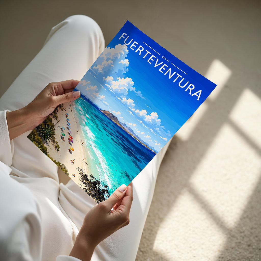 Fuerteventura #3 Travel Poster - A4 print held in hand