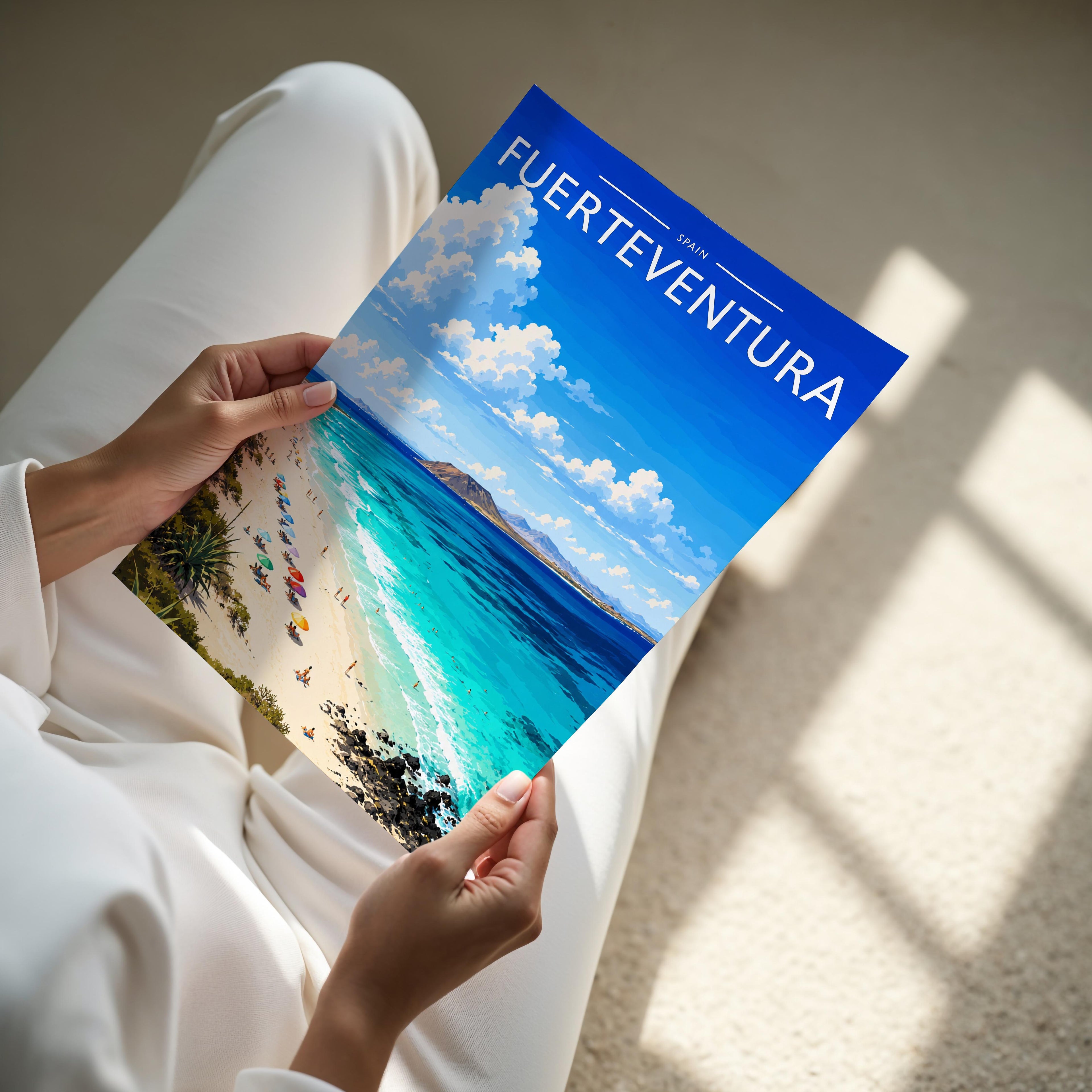 Fuerteventura #3 Travel Poster - A4 print held in hand