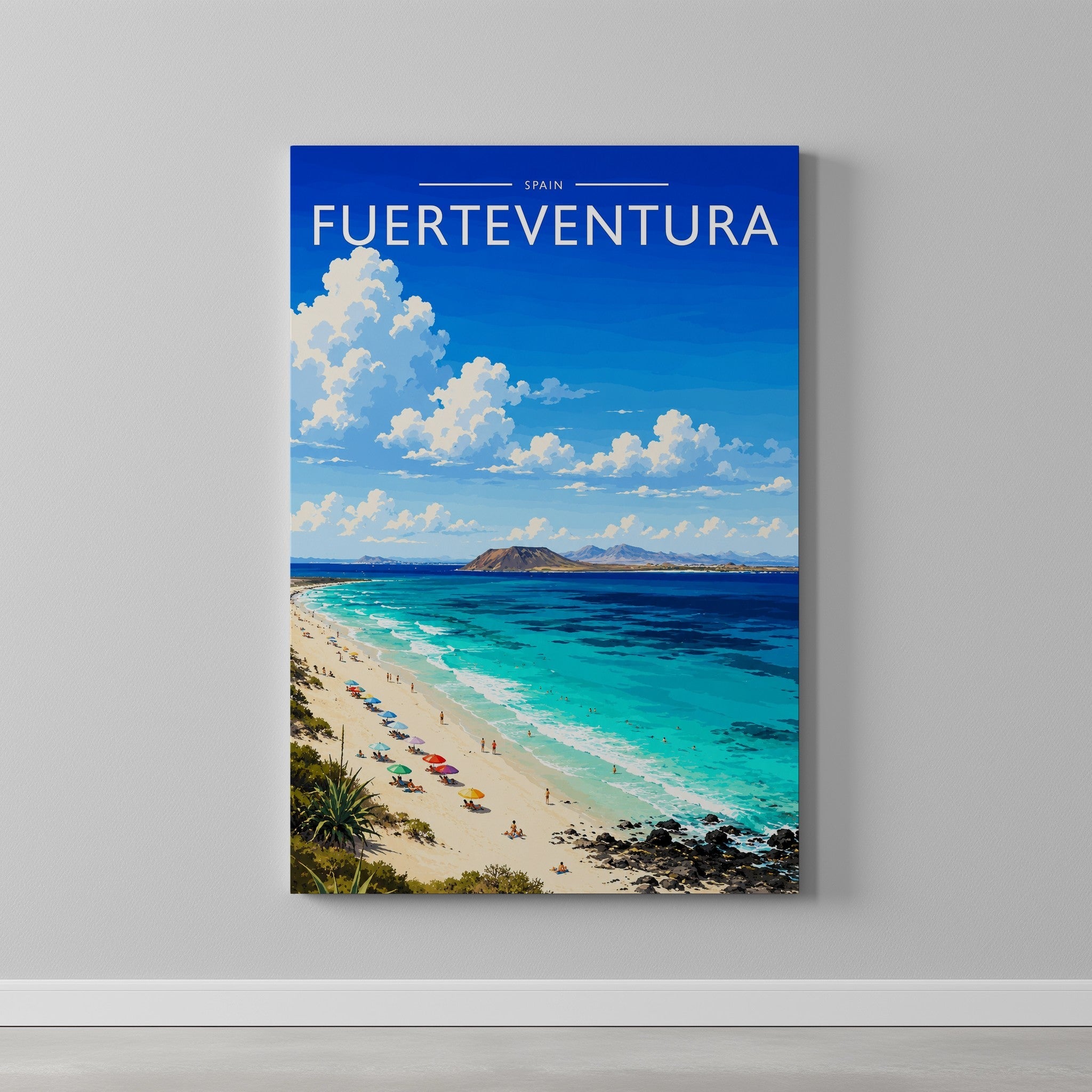 Fuerteventura #3 Travel Poster as a gallery-wrapped canvas on a plain wall