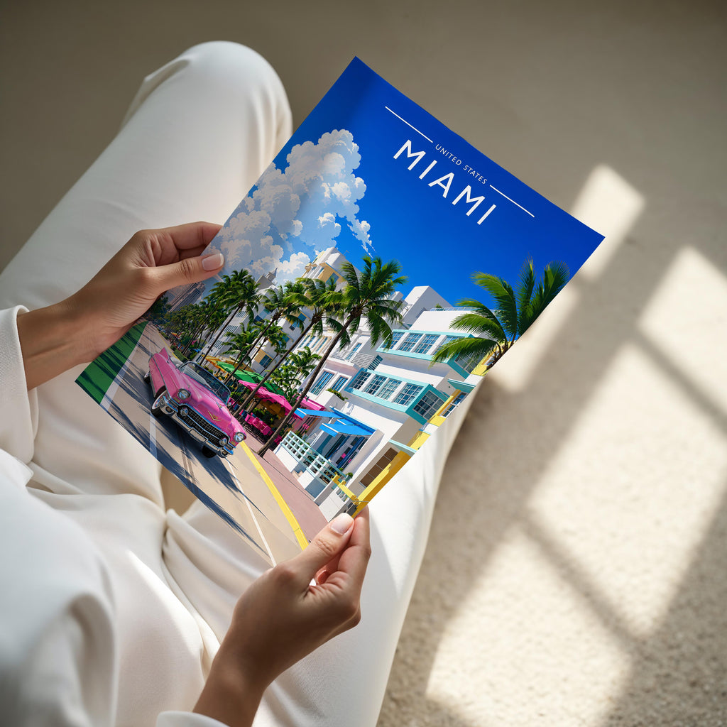 Miami #2 Travel Poster - A4 print held in hand