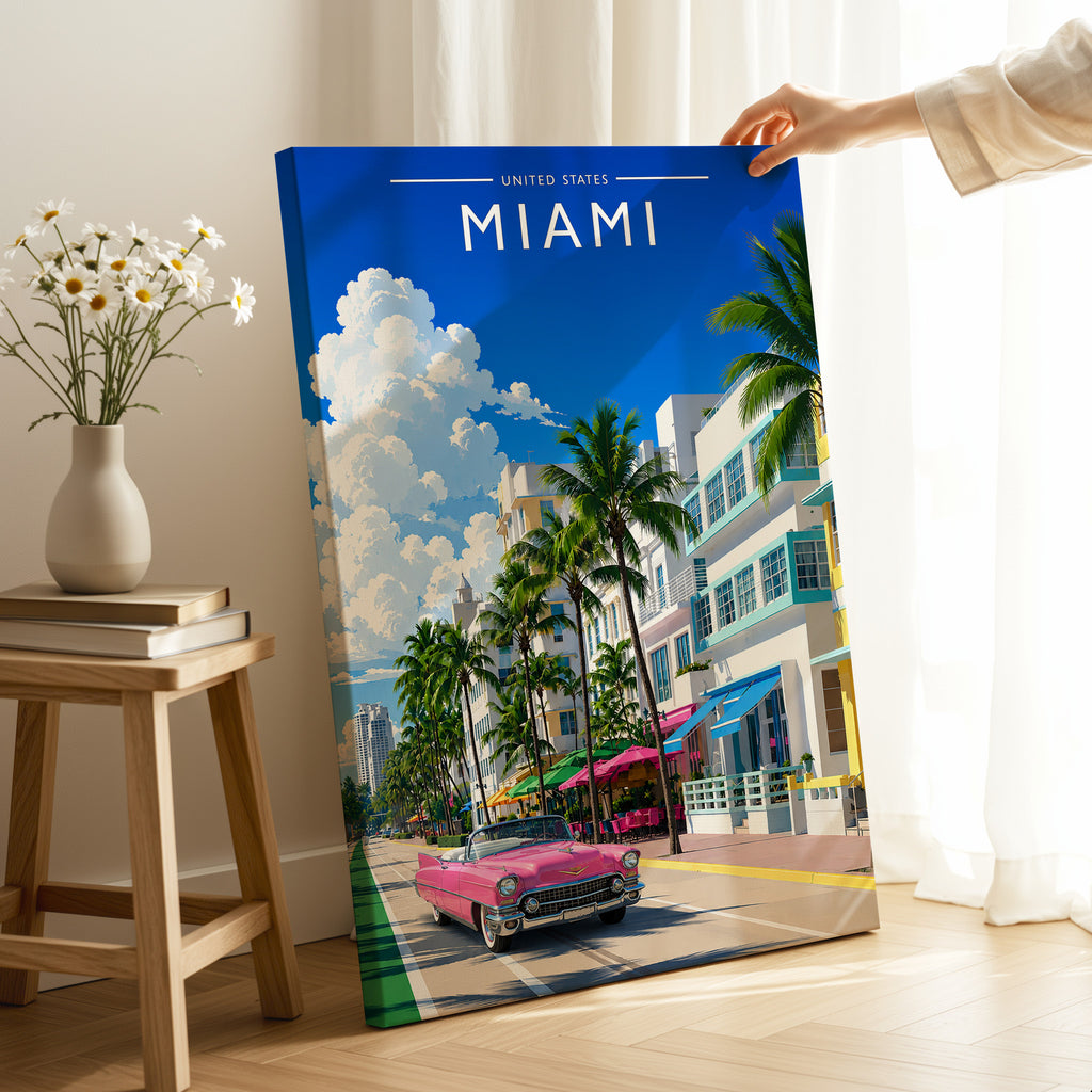 Miami #2 Travel Poster as a gallery-wrapped canvas