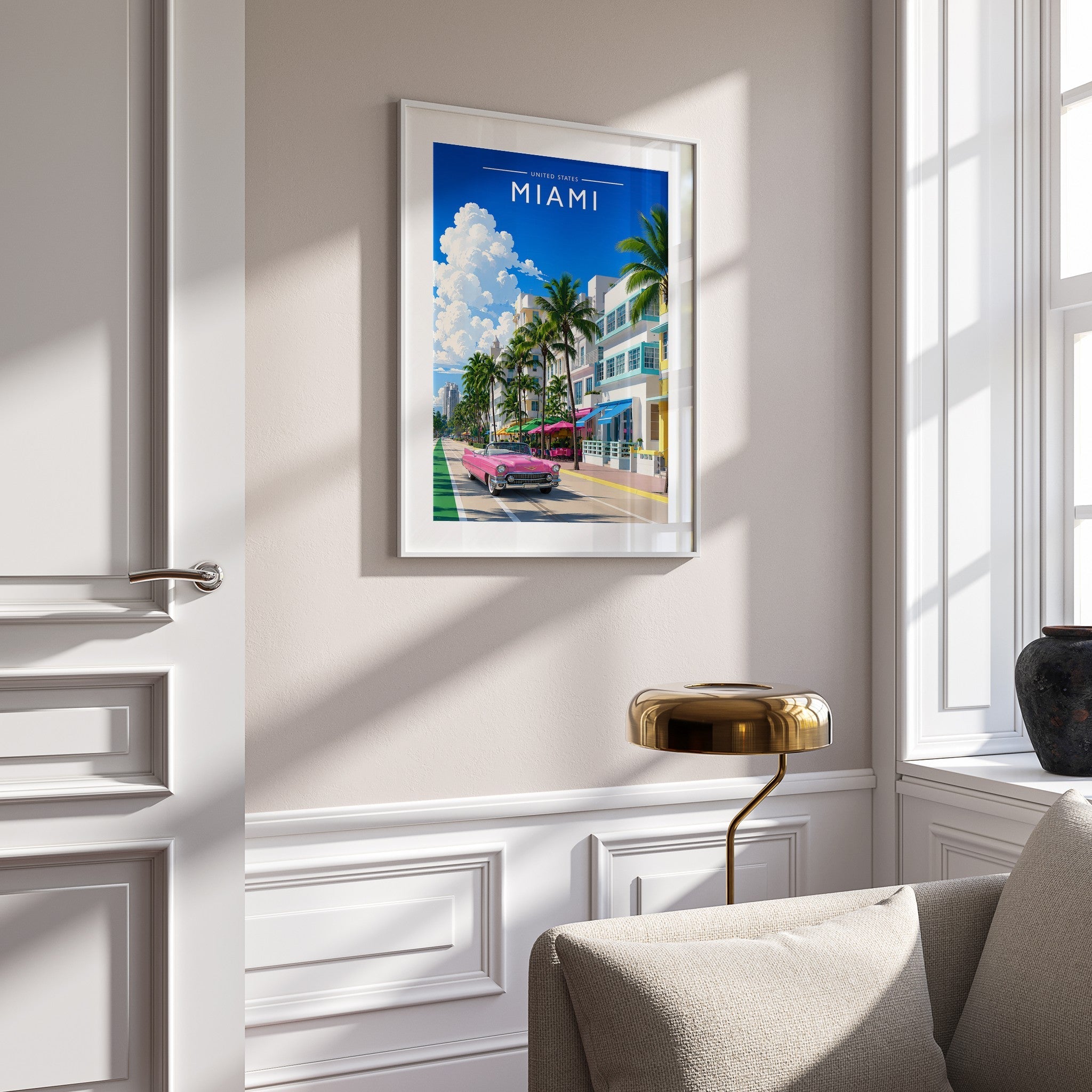 Miami #2 Travel Poster mounted in a white frame