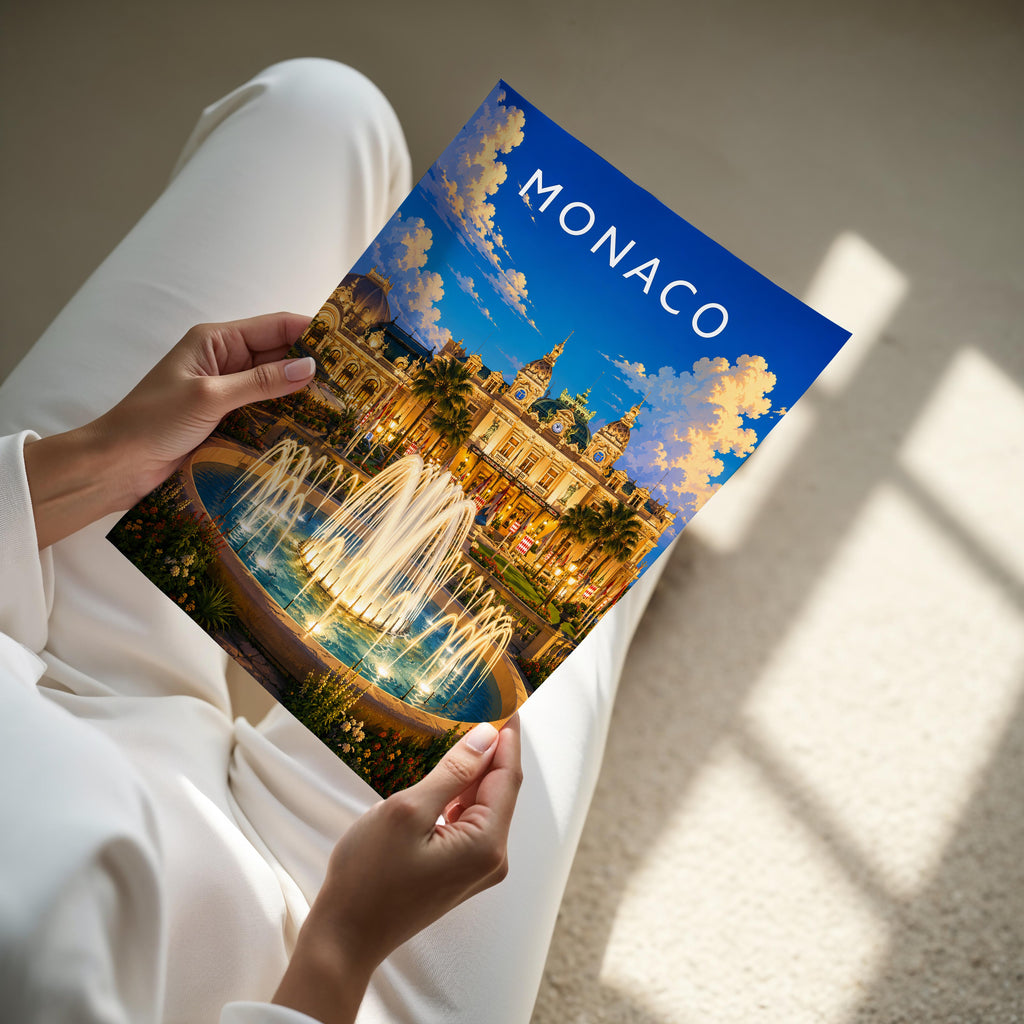 Monaco Travel Poster - A4 print held in hand