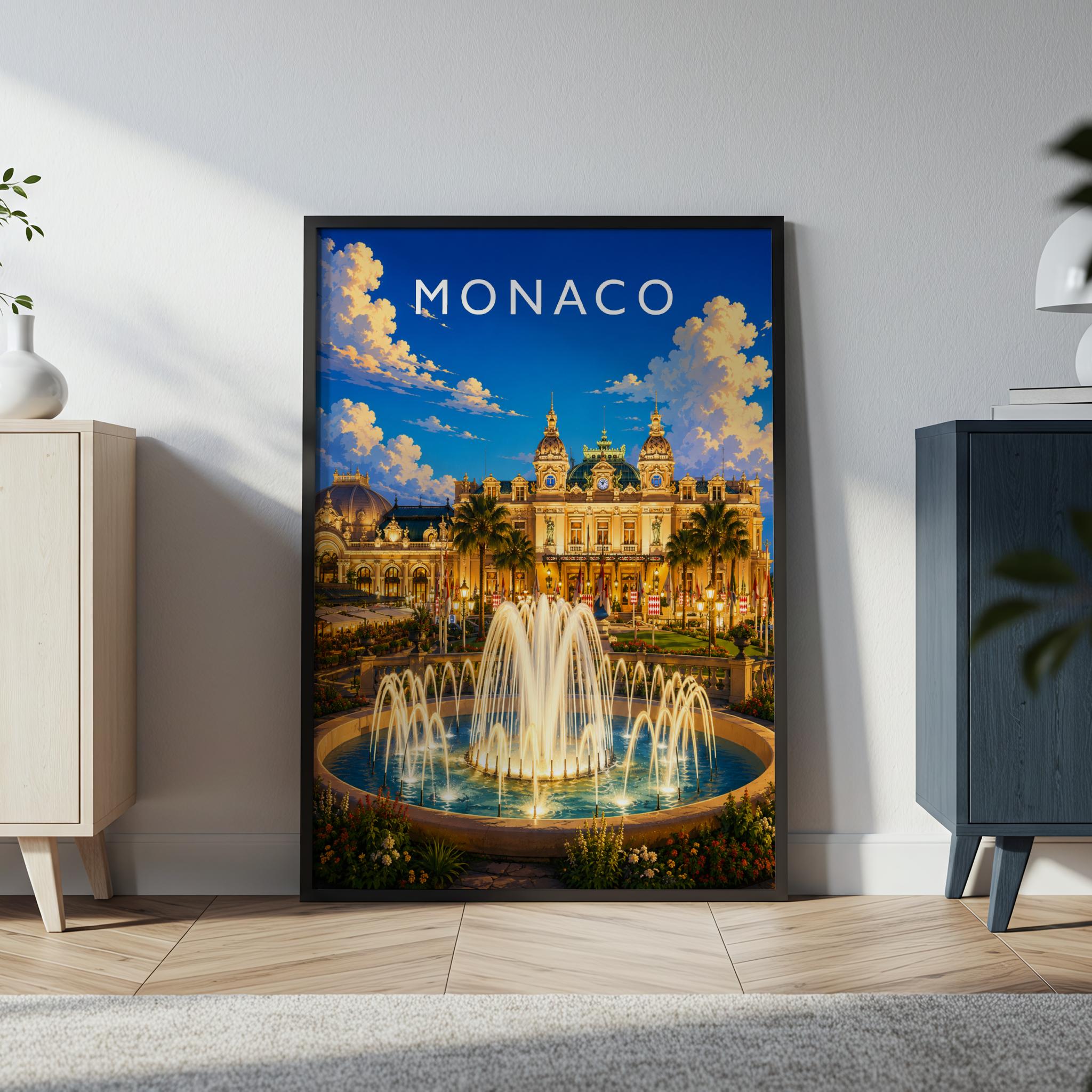 Monaco Travel Poster in a black frame