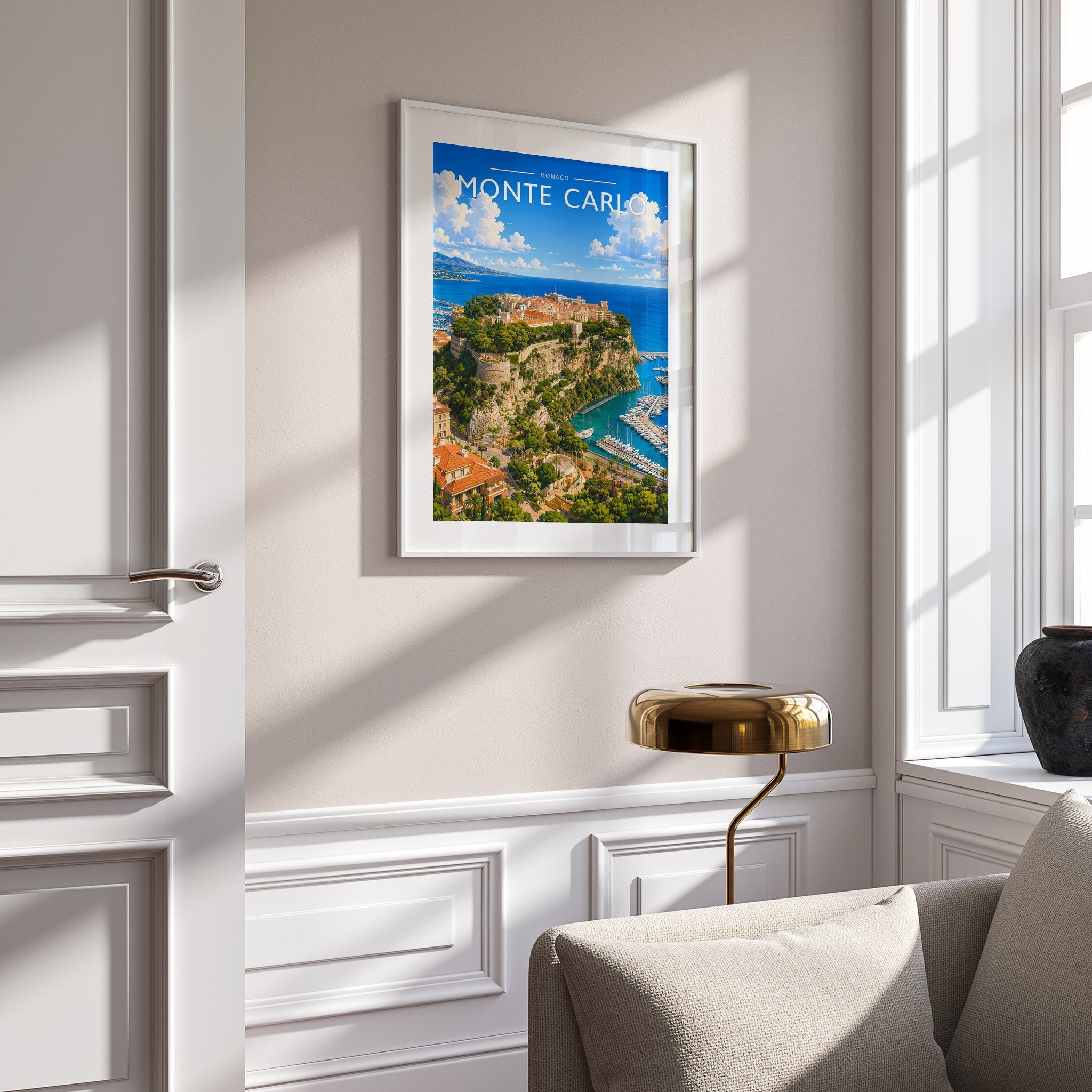 Monte Carlo #2 Travel Poster mounted in a white frame