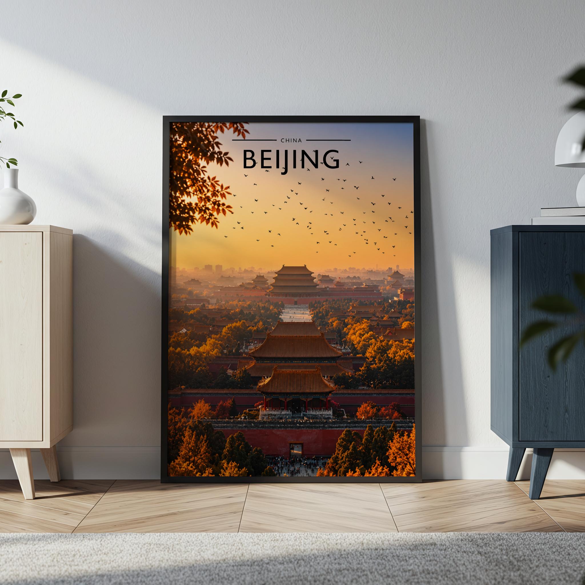 Beijing Travel Poster in a black frame