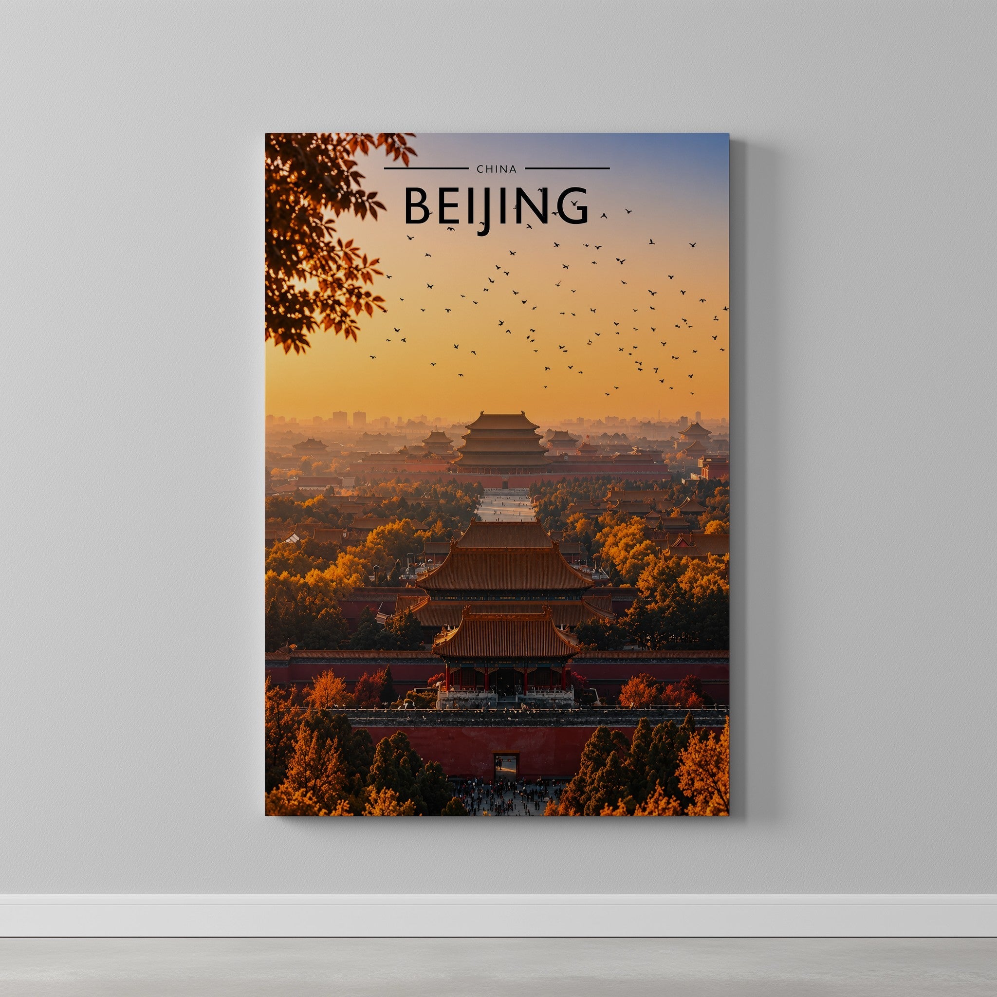 Beijing Travel Poster as a gallery-wrapped canvas on a plain wall