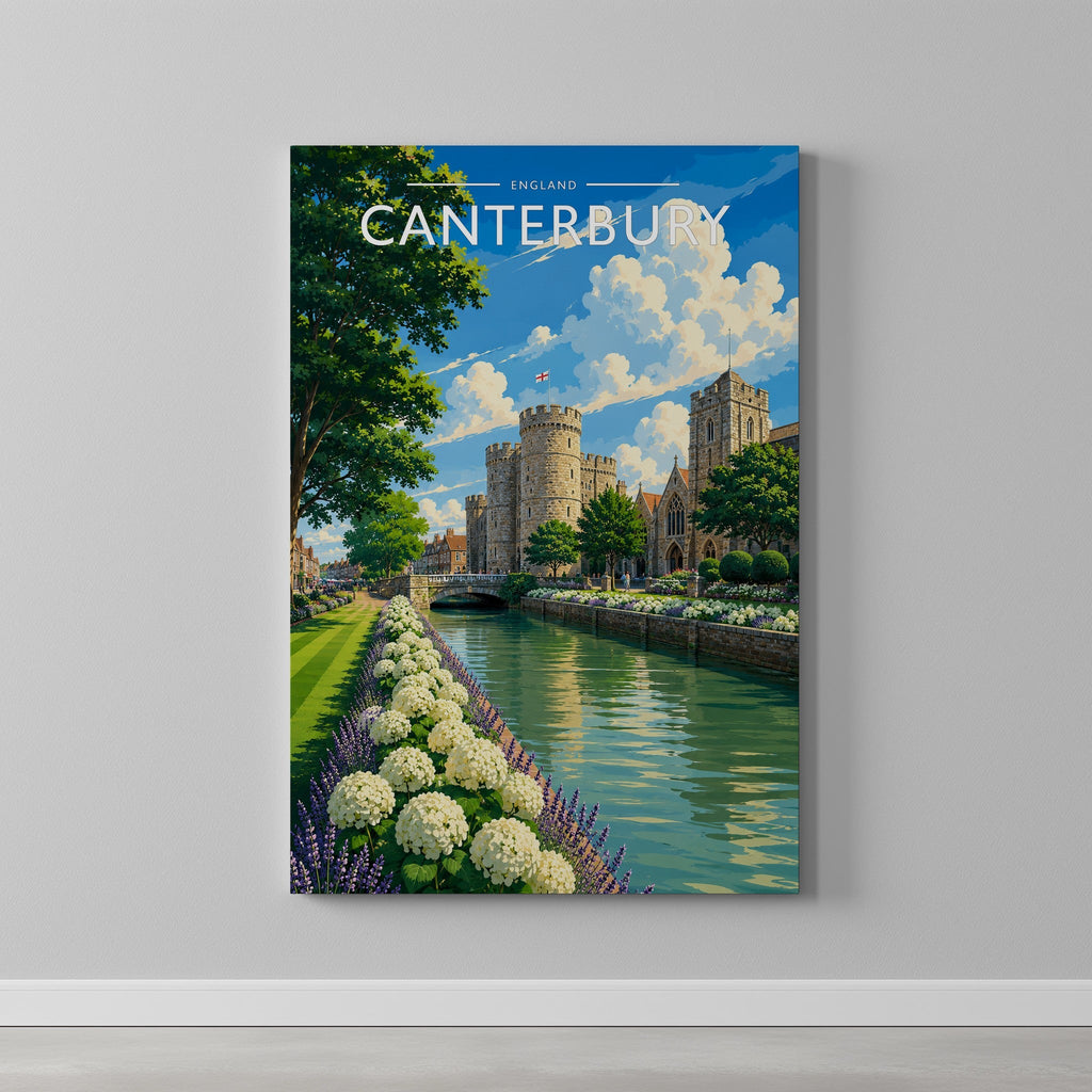 Canterbury #3 Travel Poster as a gallery-wrapped canvas on a plain wall