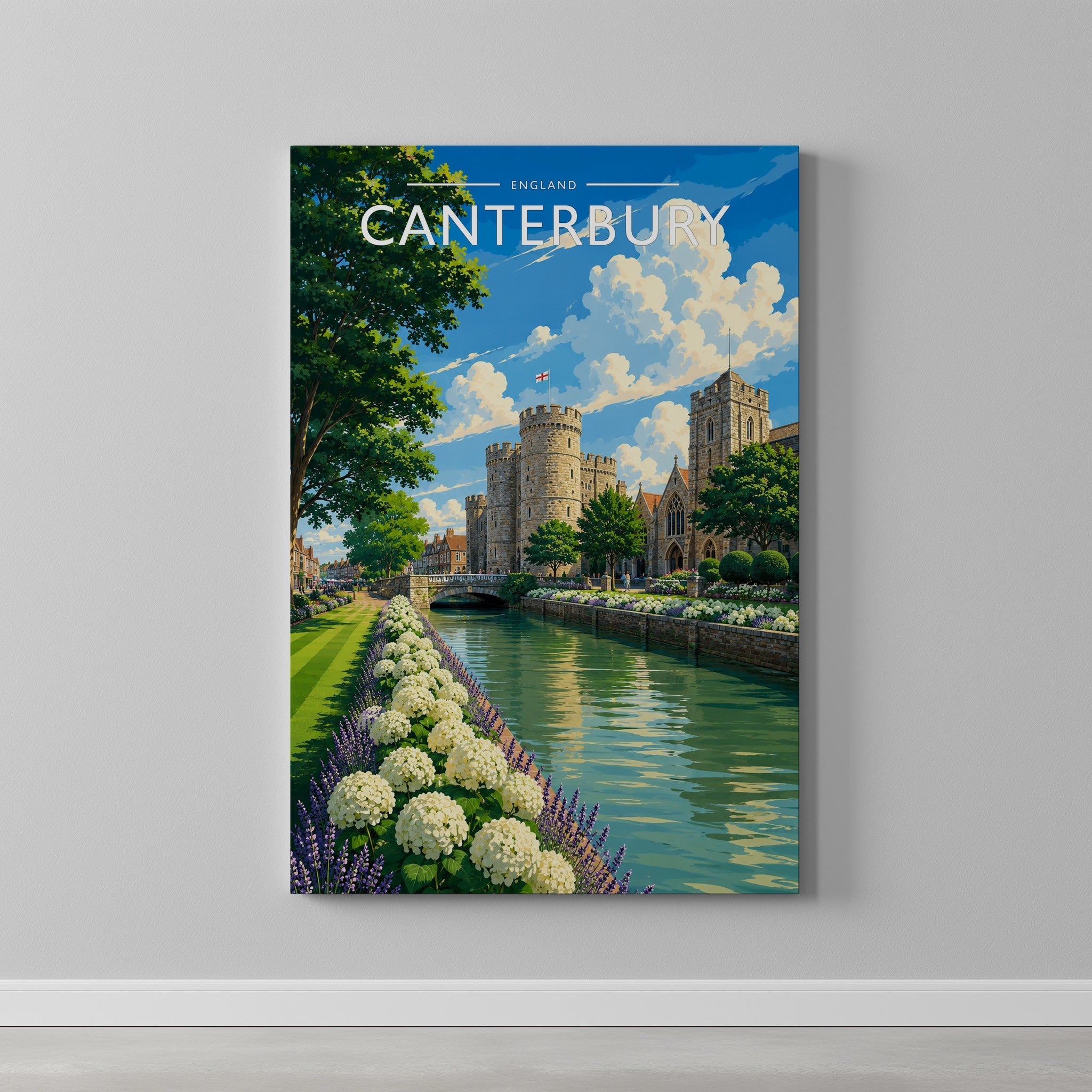 Canterbury #3 Travel Poster as a gallery-wrapped canvas on a plain wall