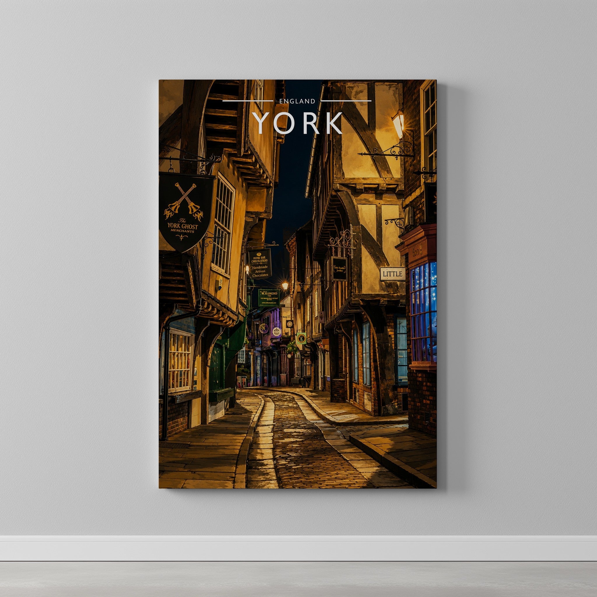 York #3 Travel Poster as a gallery-wrapped canvas on a plain wall