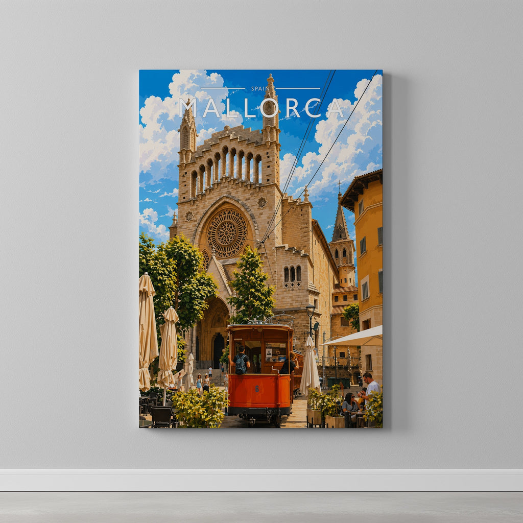 Mallorca #3 Travel Poster as a gallery-wrapped canvas on a plain wall