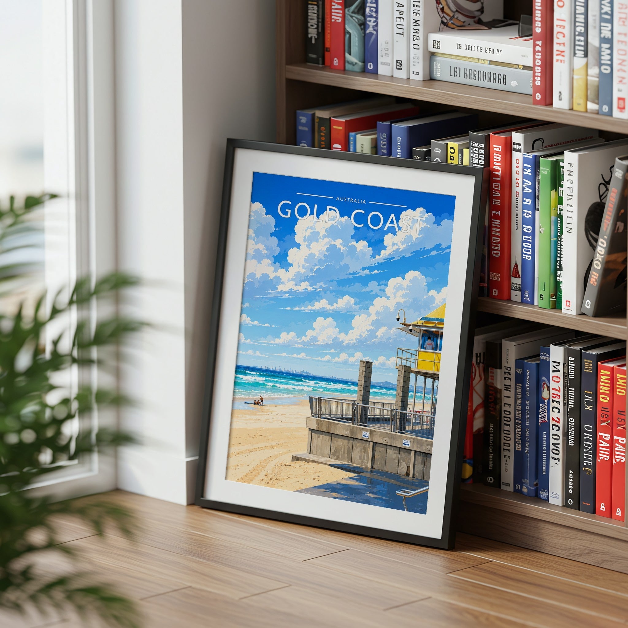 Gold Coast Travel Poster mounted in a black frame
