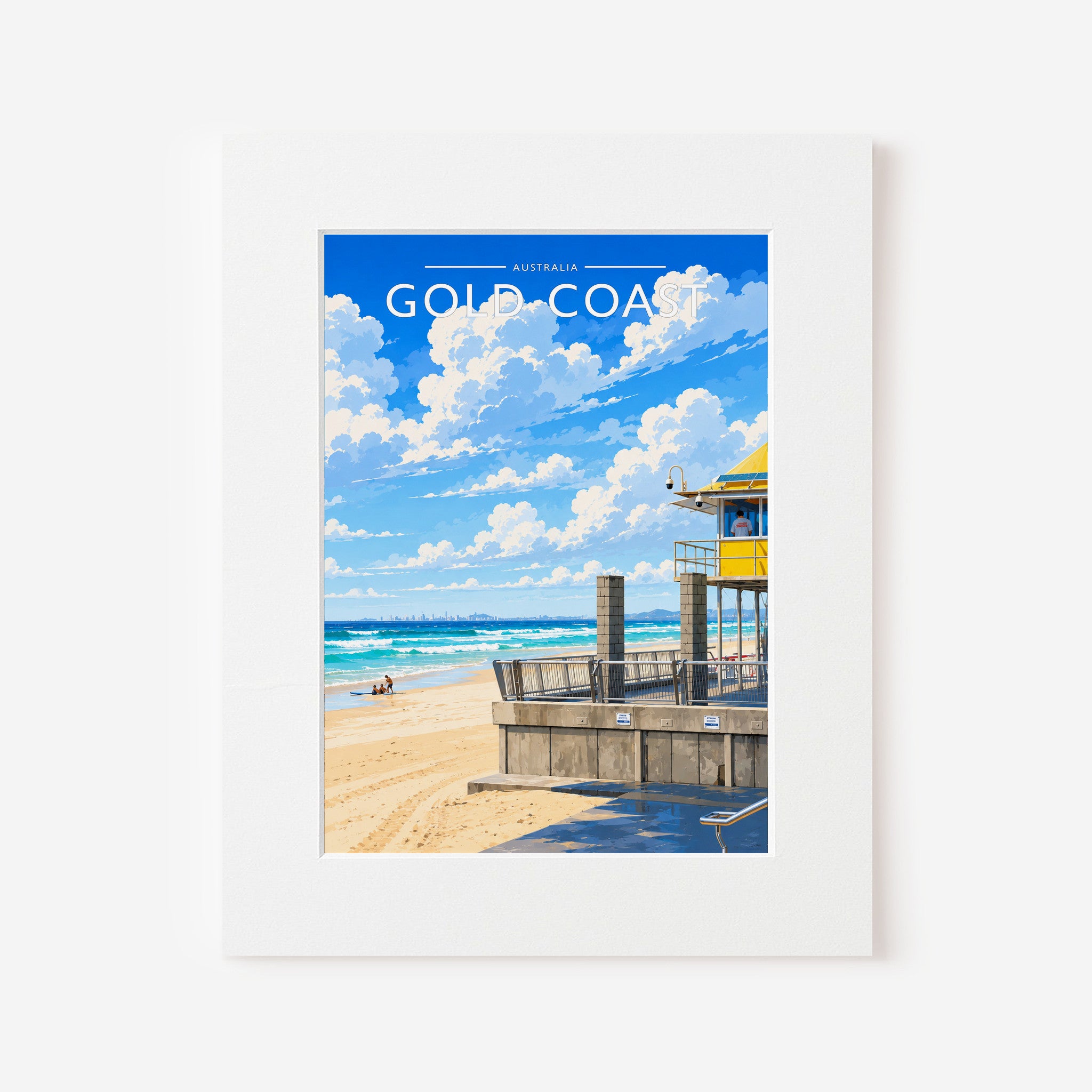 Gold Coast Travel Poster in a white mount