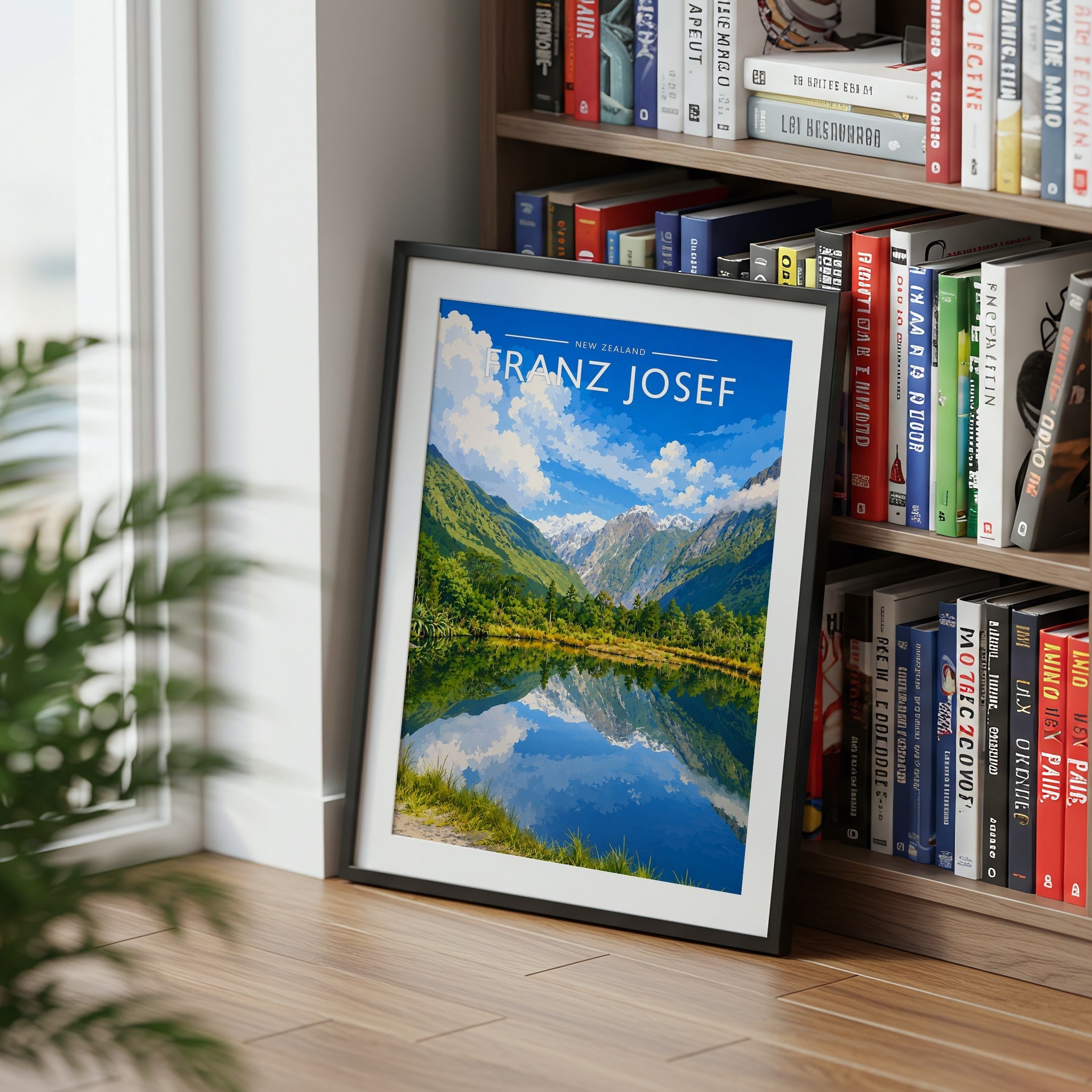 Franz Josef Travel Poster mounted in a black frame