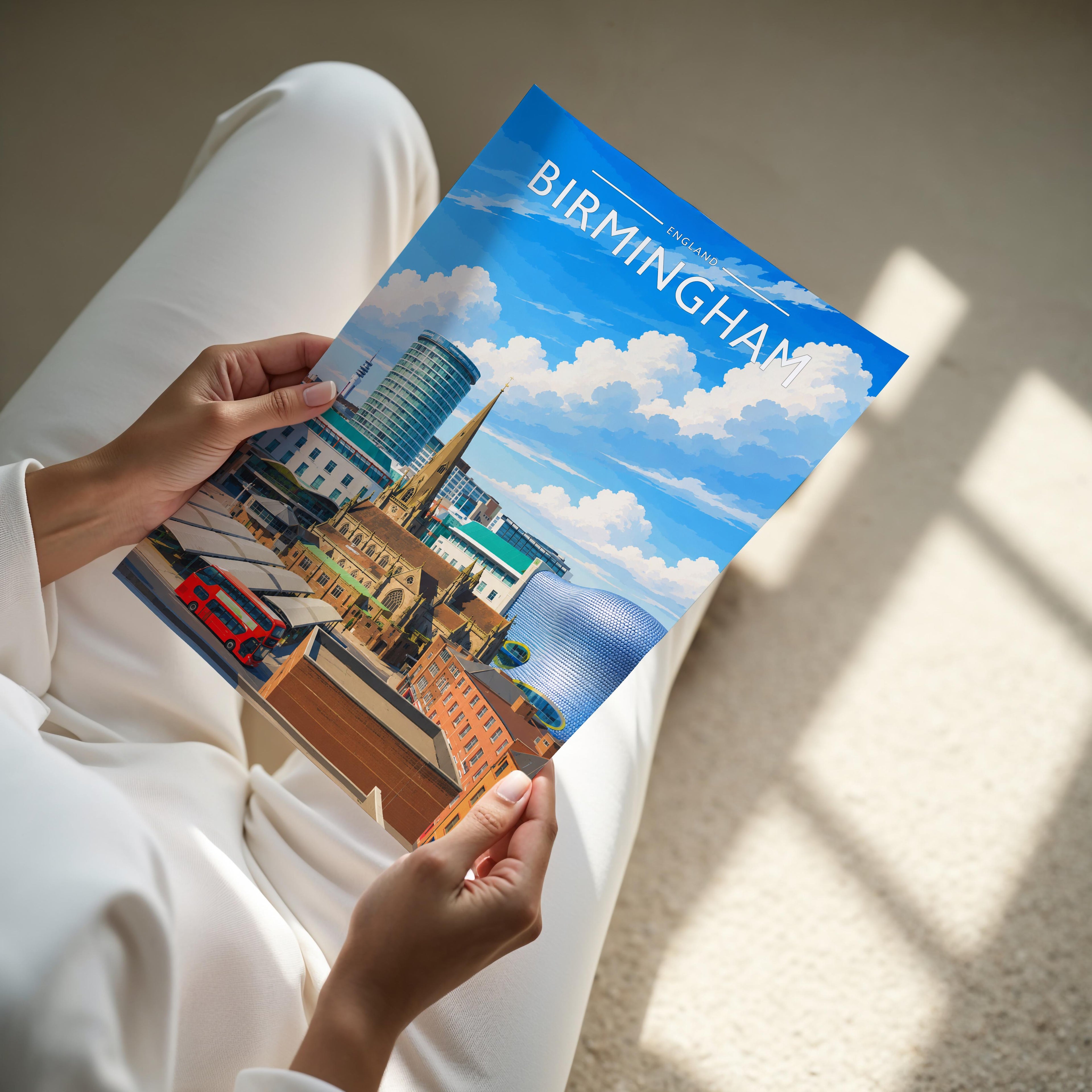 Birmingham Travel Poster - A4 print held in hand