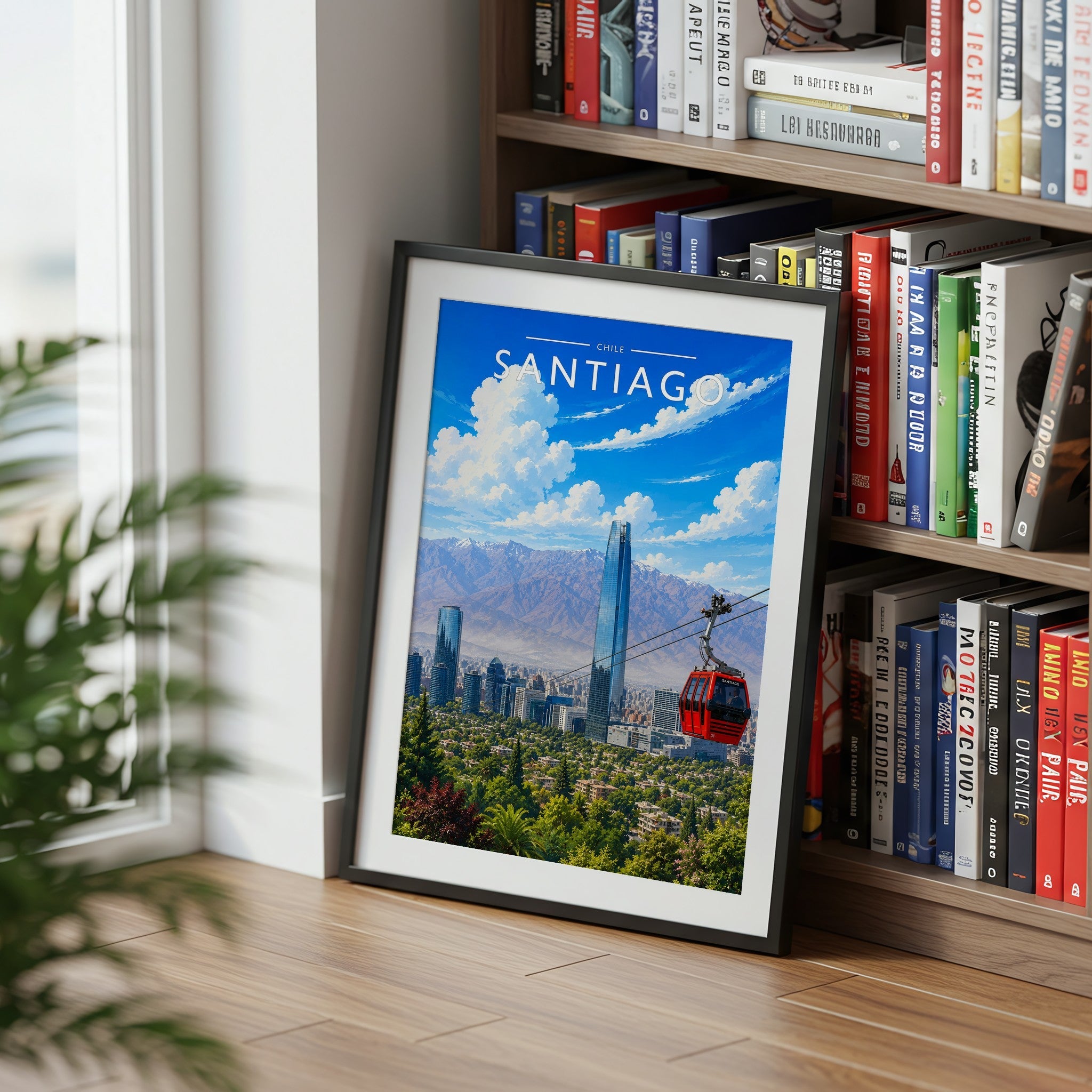 Santiago Travel Poster mounted in a black frame