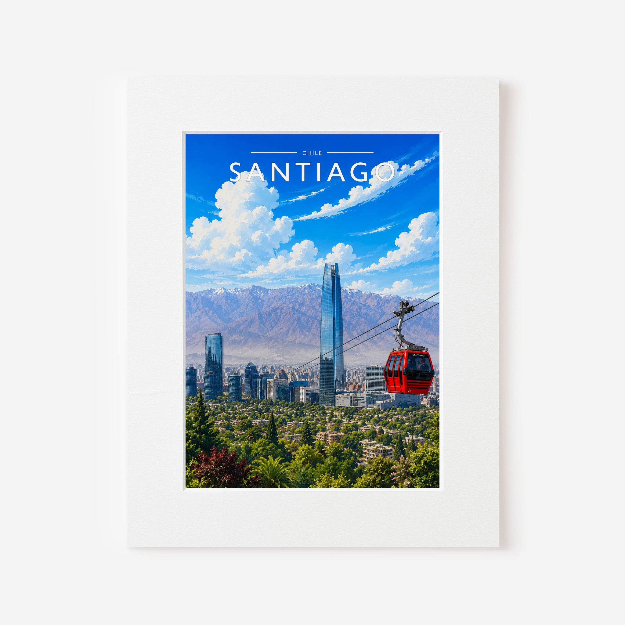 Santiago Travel Poster in a white mount