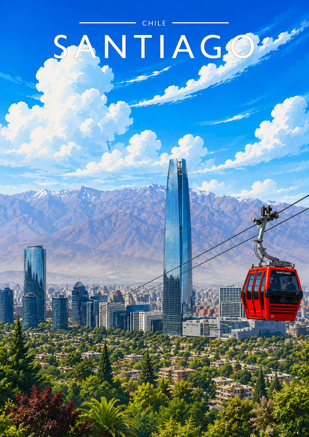 Santiago Travel Poster - A4 travel poster print