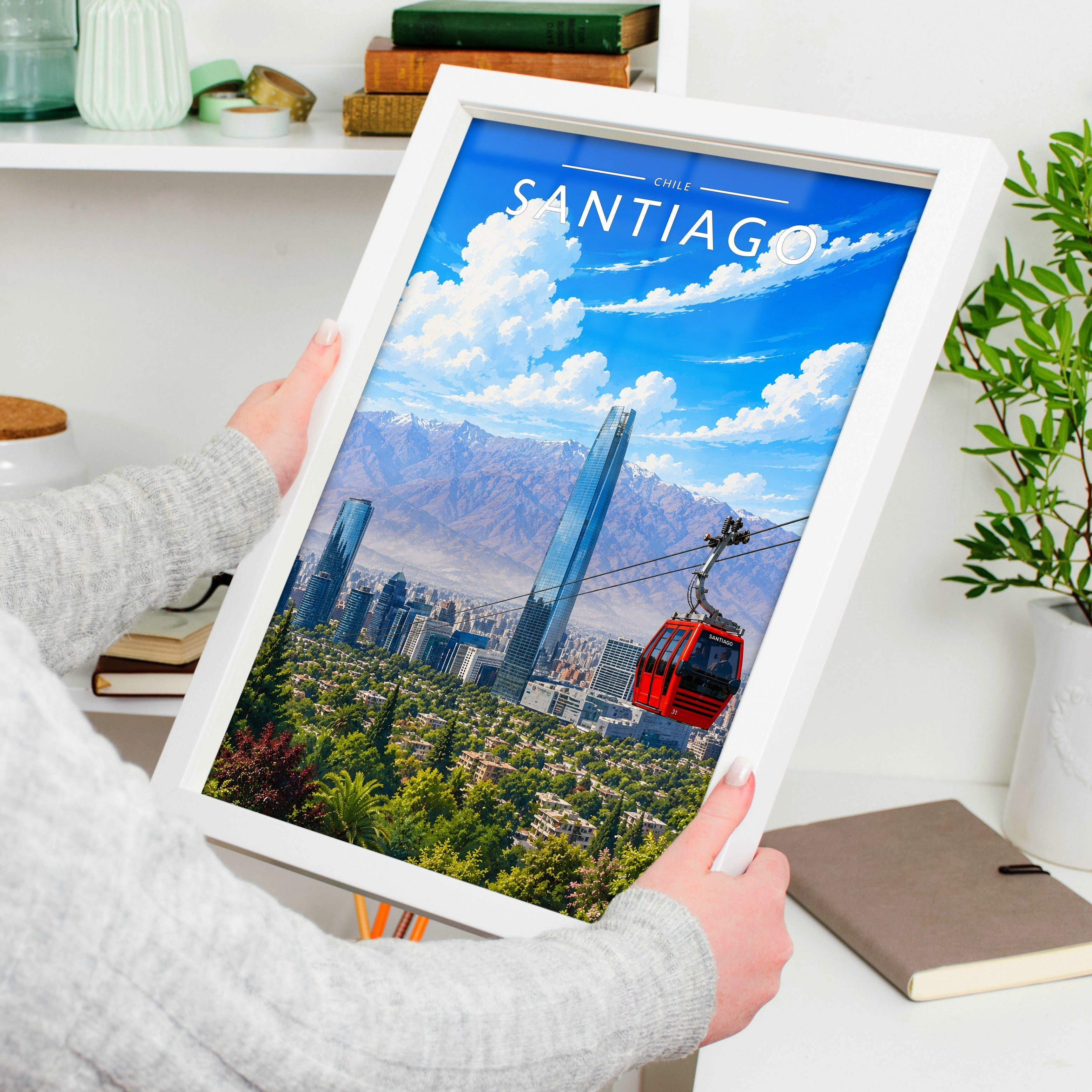 Santiago Travel Poster held in a white frame