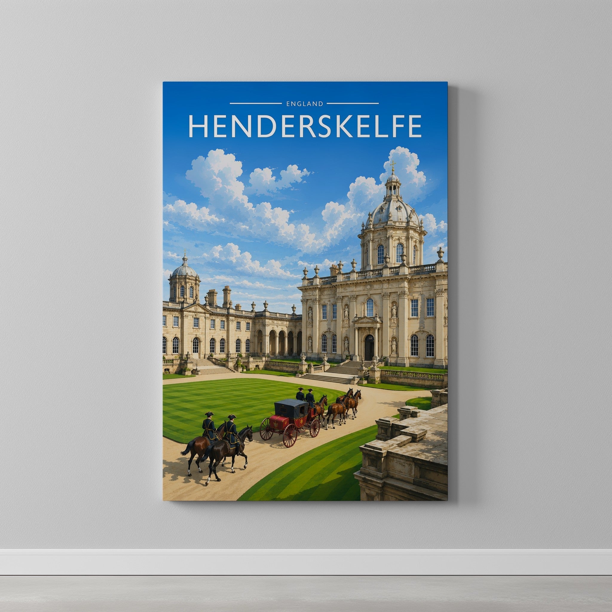 Henderskelfe Travel Poster as a gallery-wrapped canvas on a plain wall