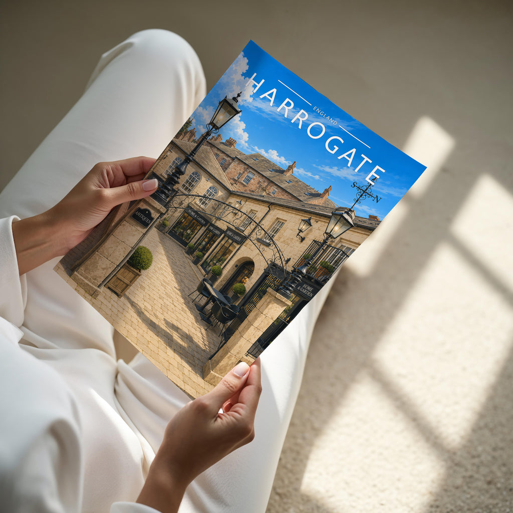 Harrogate Travel Poster - A4 print held in hand