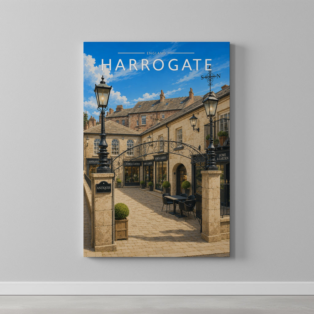 Harrogate Travel Poster as a gallery-wrapped canvas on a plain wall