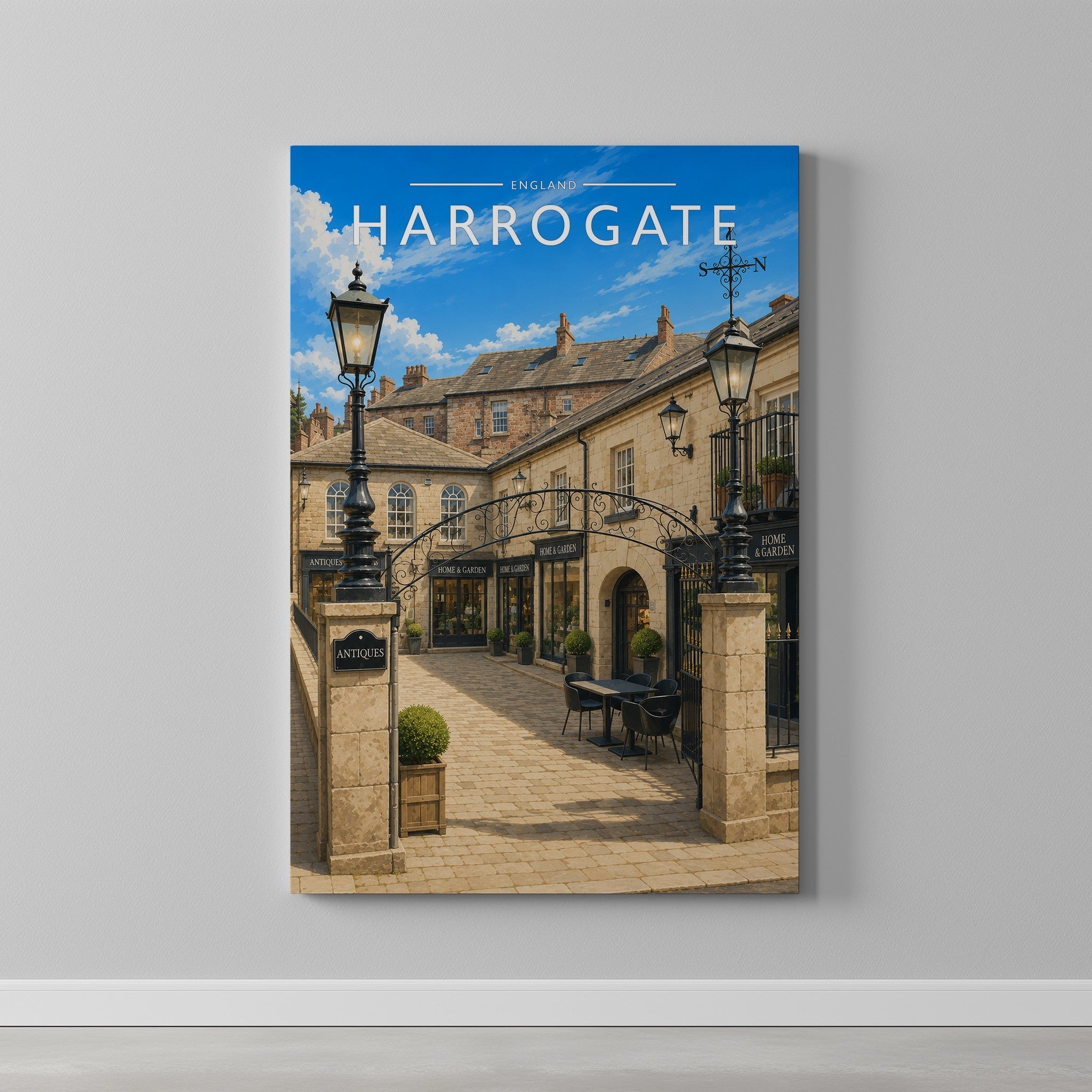 Harrogate Travel Poster as a gallery-wrapped canvas on a plain wall