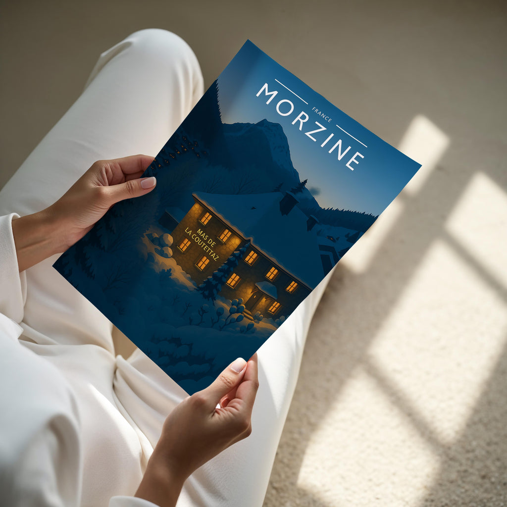 Morzine Travel Poster - A4 print held in hand