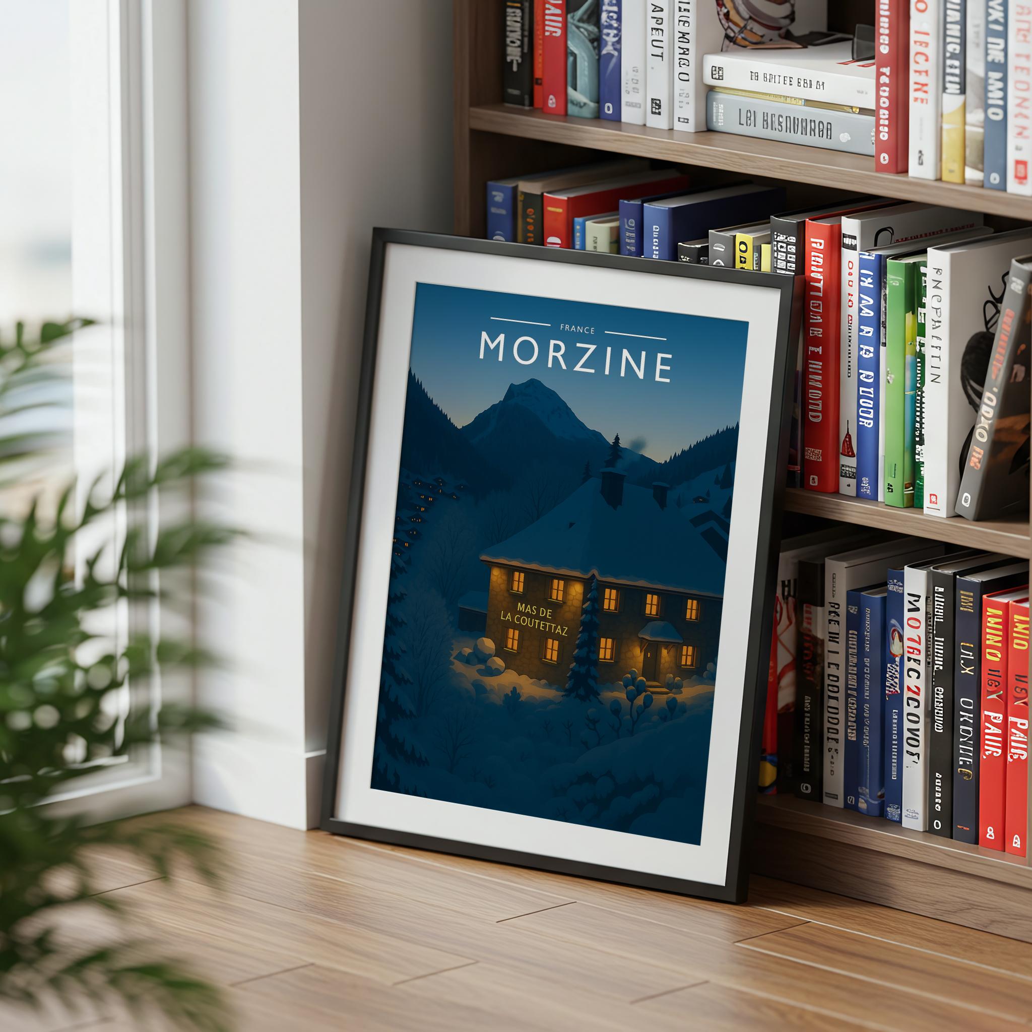 Morzine Travel Poster mounted in a black frame