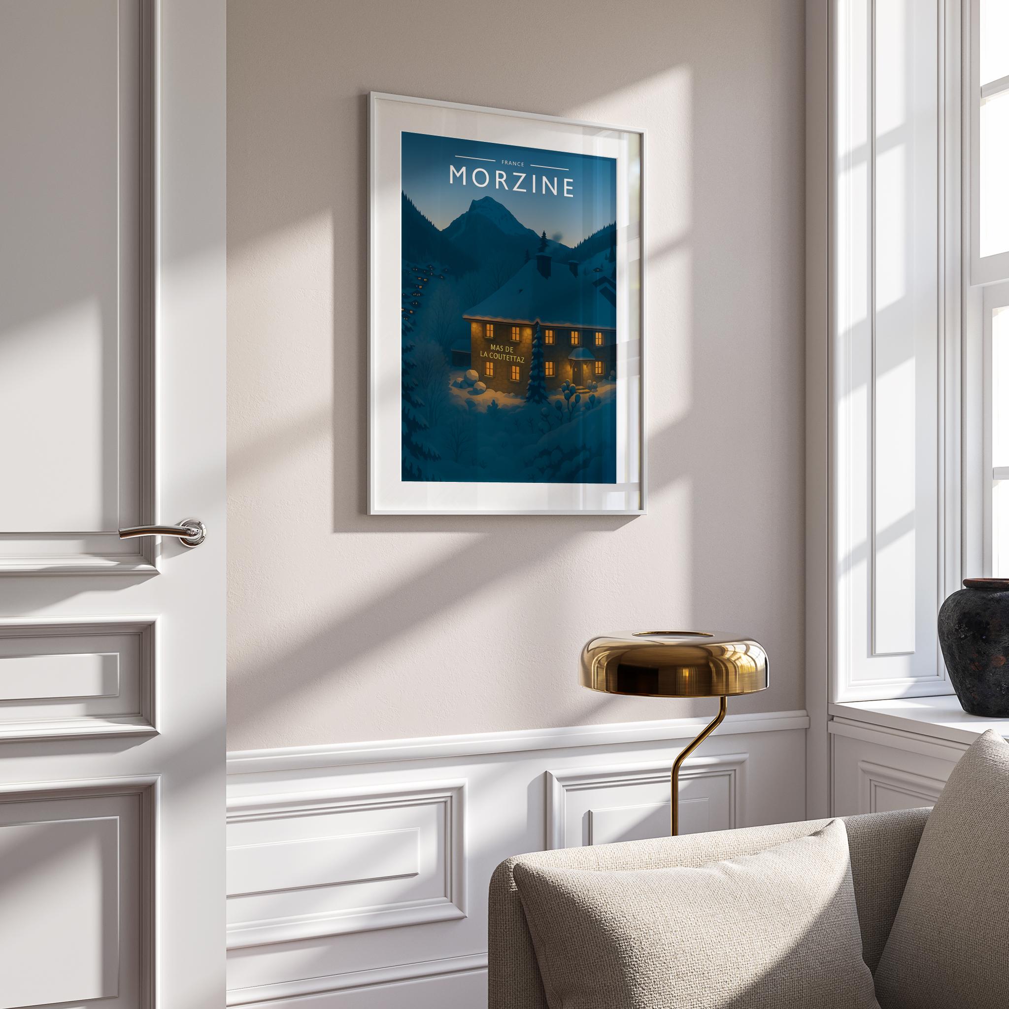 Morzine Travel Poster mounted in a white frame