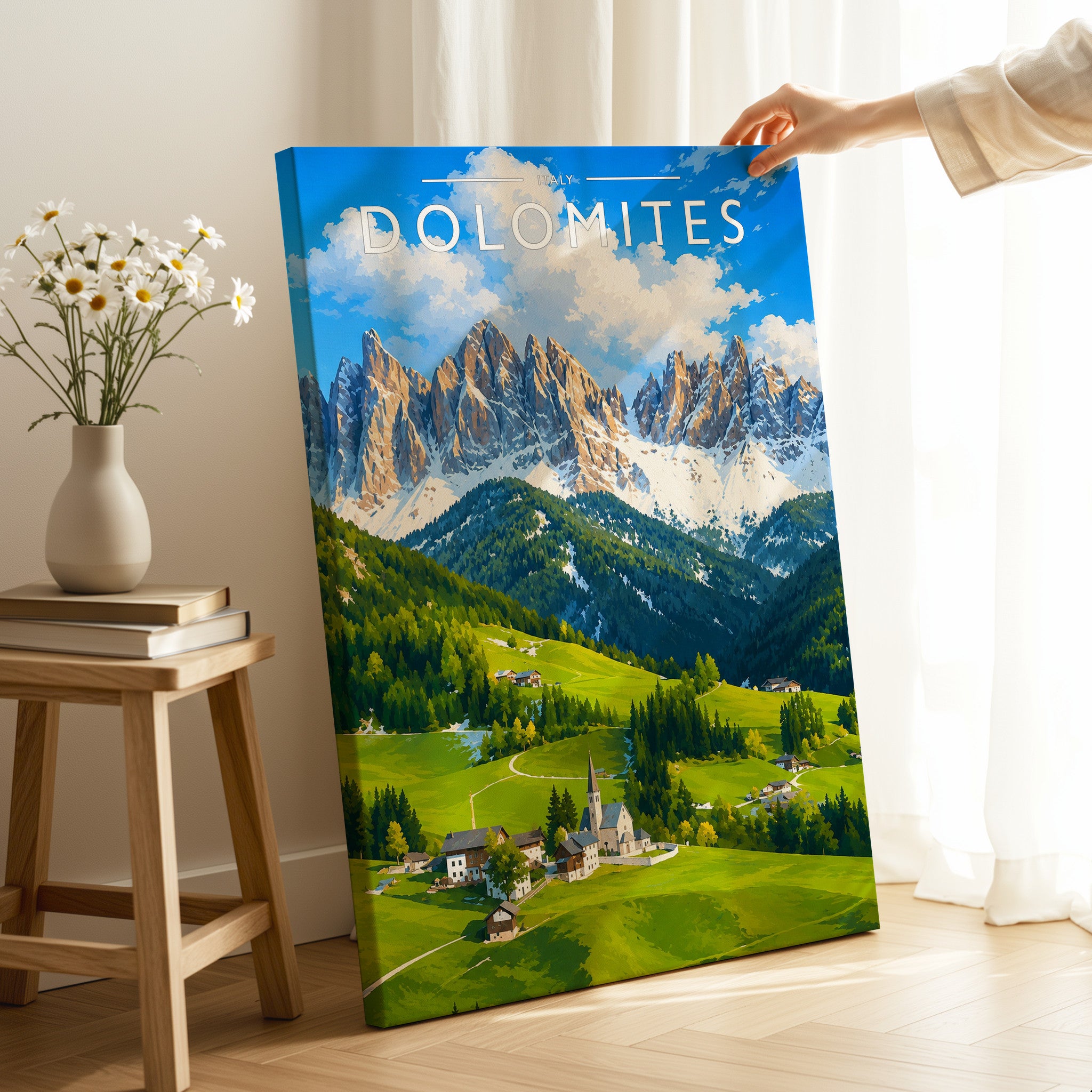 Dolomites Travel Poster as a gallery-wrapped canvas